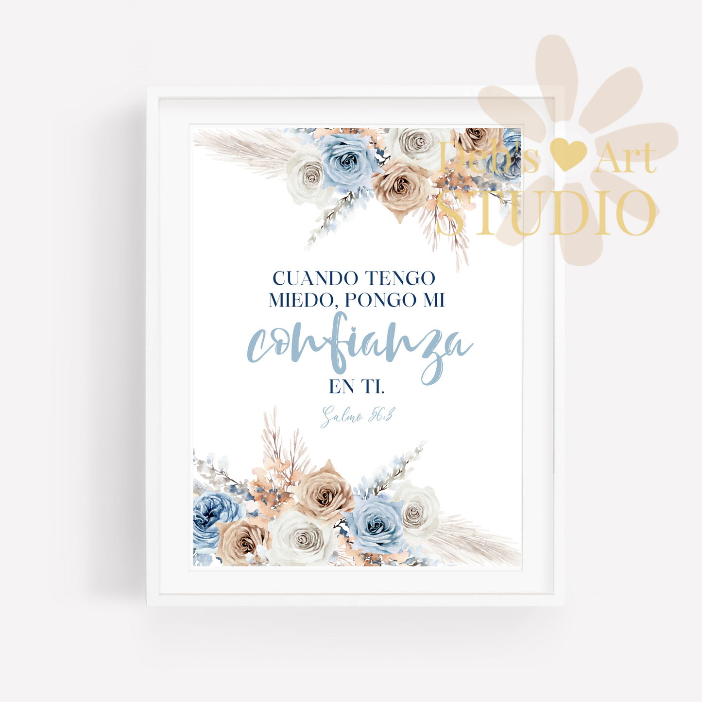 2024 JW Year Text - Spanish Bible Wall Art | Salmo 56:3 | Blue Flowers