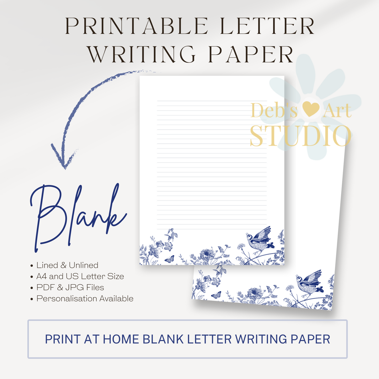 Letter Writing Paper | JW Printable | Letterheads | Blue Flowers