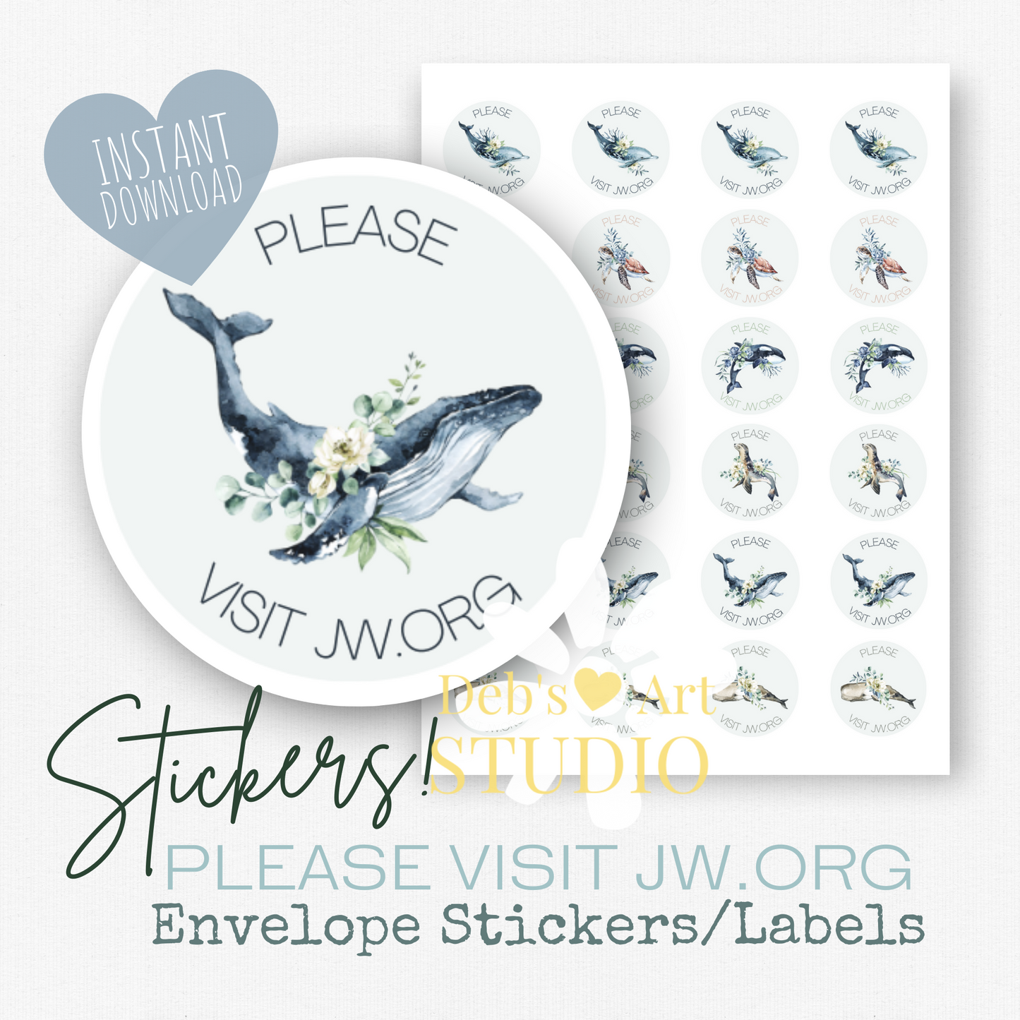 Please Visit jw.org | Envelope Stickers | Ocean Fauna and flora