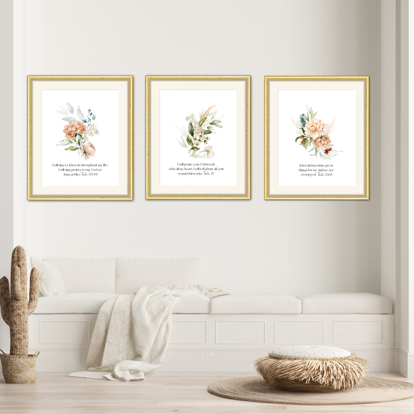 Custom Bible Verse Wall Art | Botanical Wall Art | Set of 3 Prints