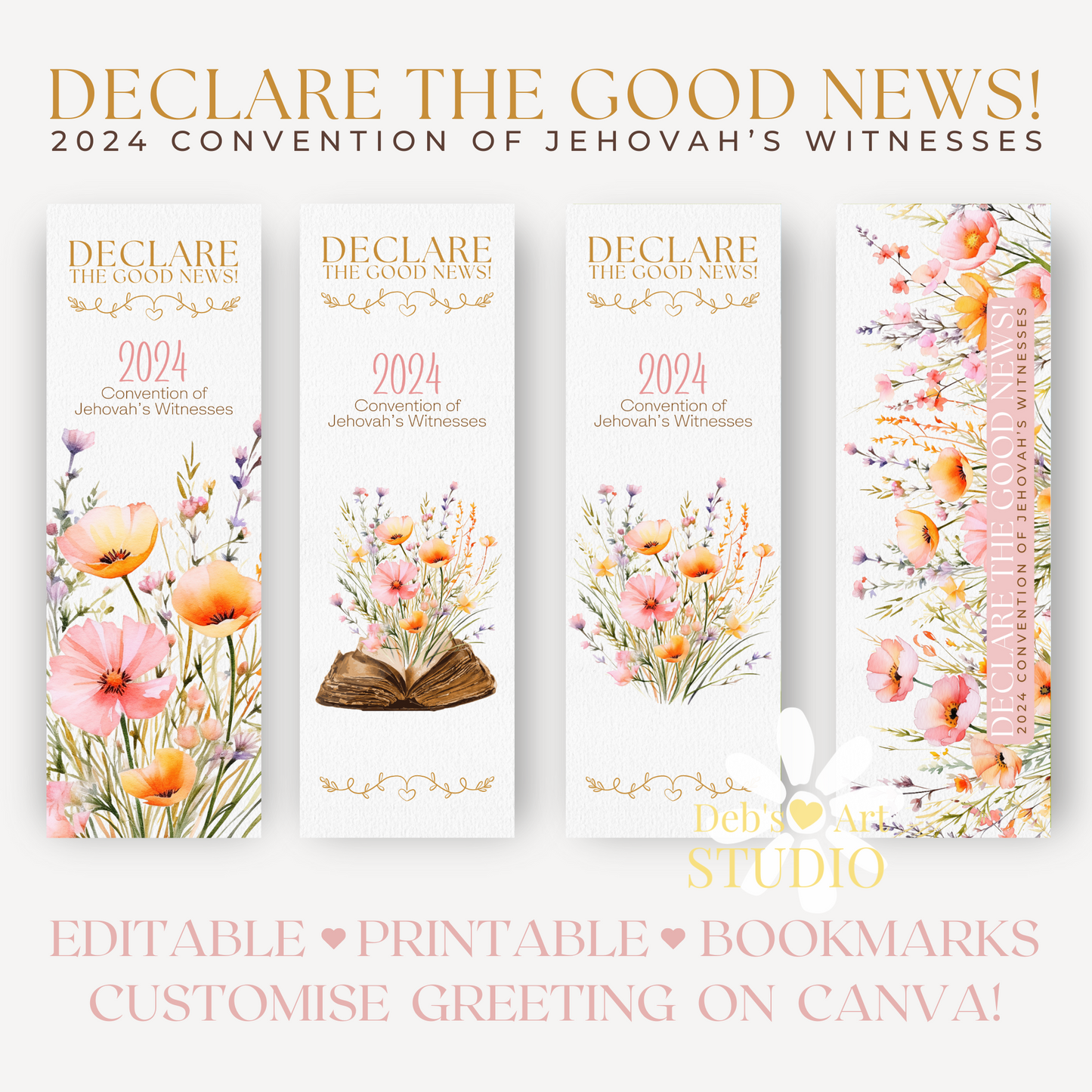 2024 Good News Convention | Editable Bookmark | JW Gift | Peach Flower