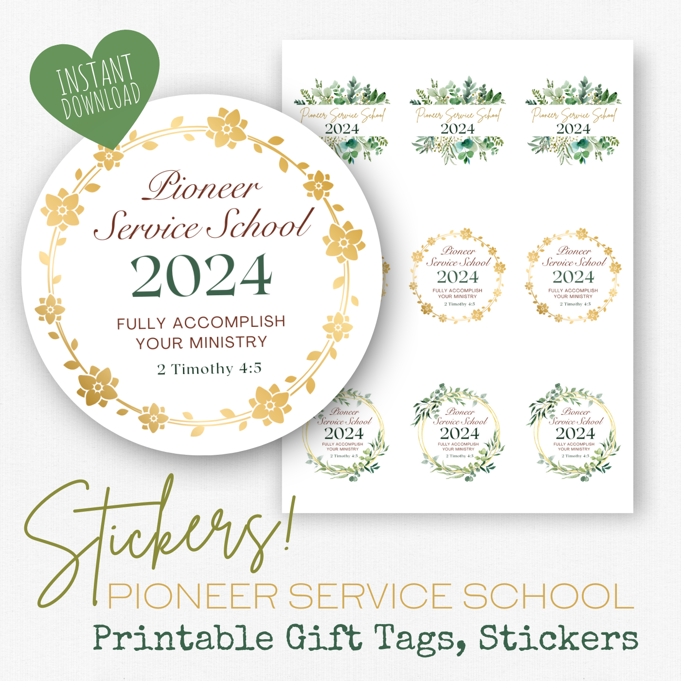 Pioneer Gift Tag, Stickers | 2024 Pioneer School | Green Leaves