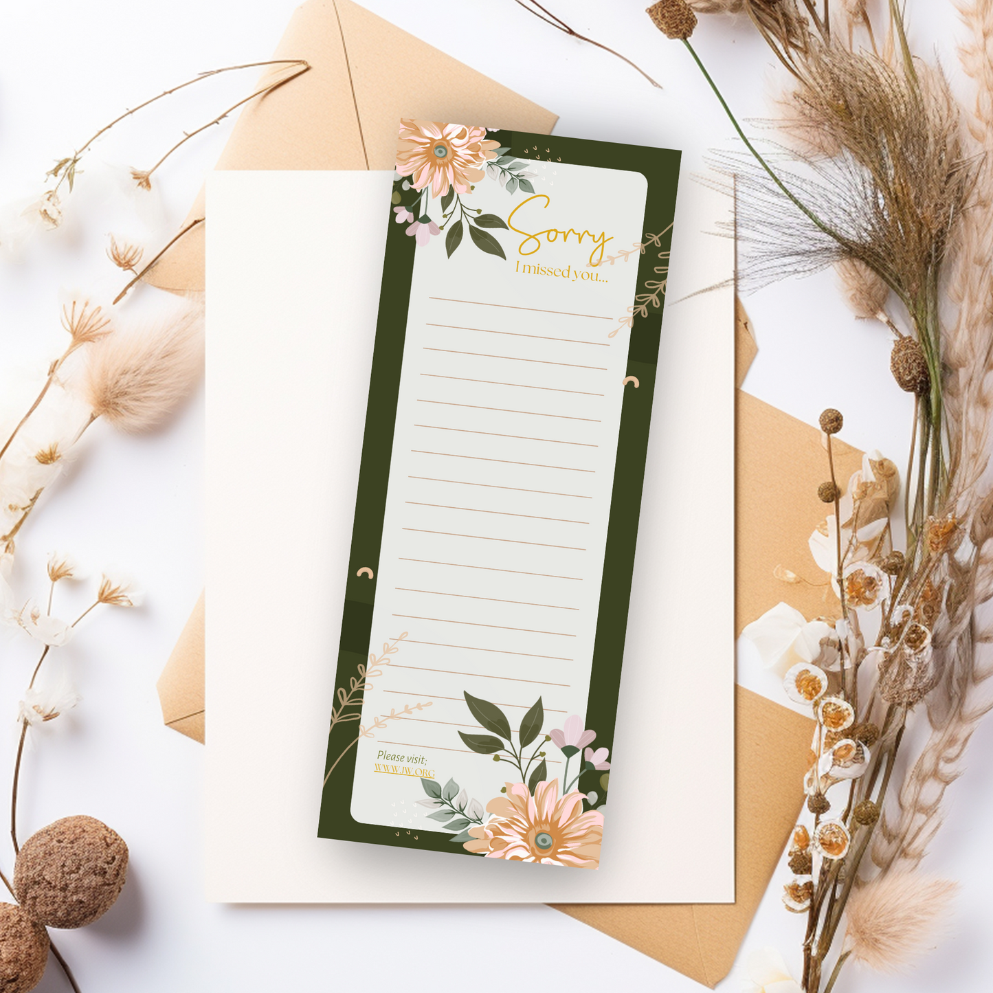 Return Visit Notes | JW Printable | For JW Tract Holder | Flowers