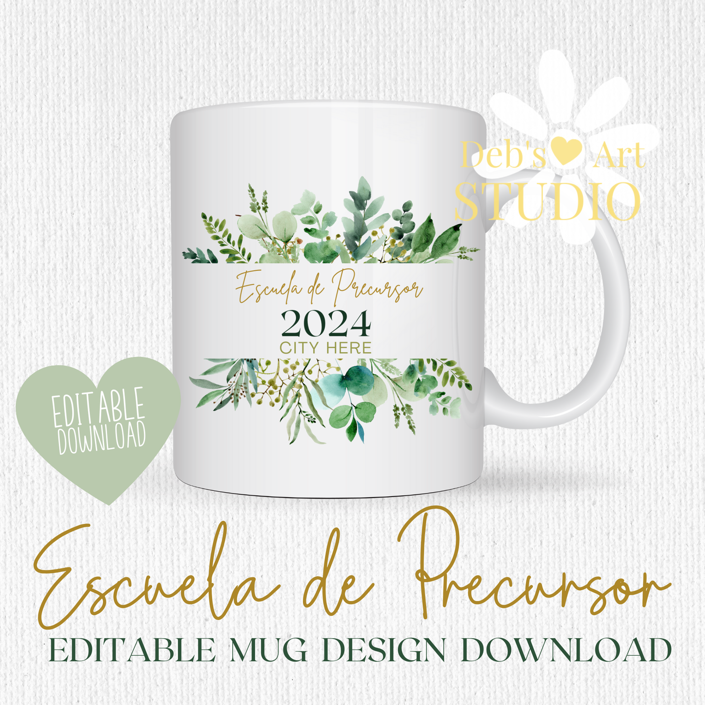 Spanish, Pioneer School Mug Design - Editable | JW Pioneer Gift | Leaf