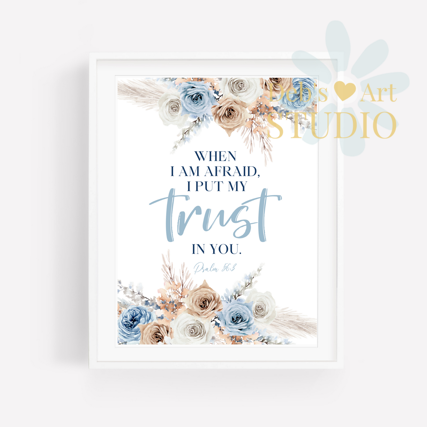 2024 JW Year Text - Bible Verse Wall Art | Psalm 56:3 | Boho Blue Flowers