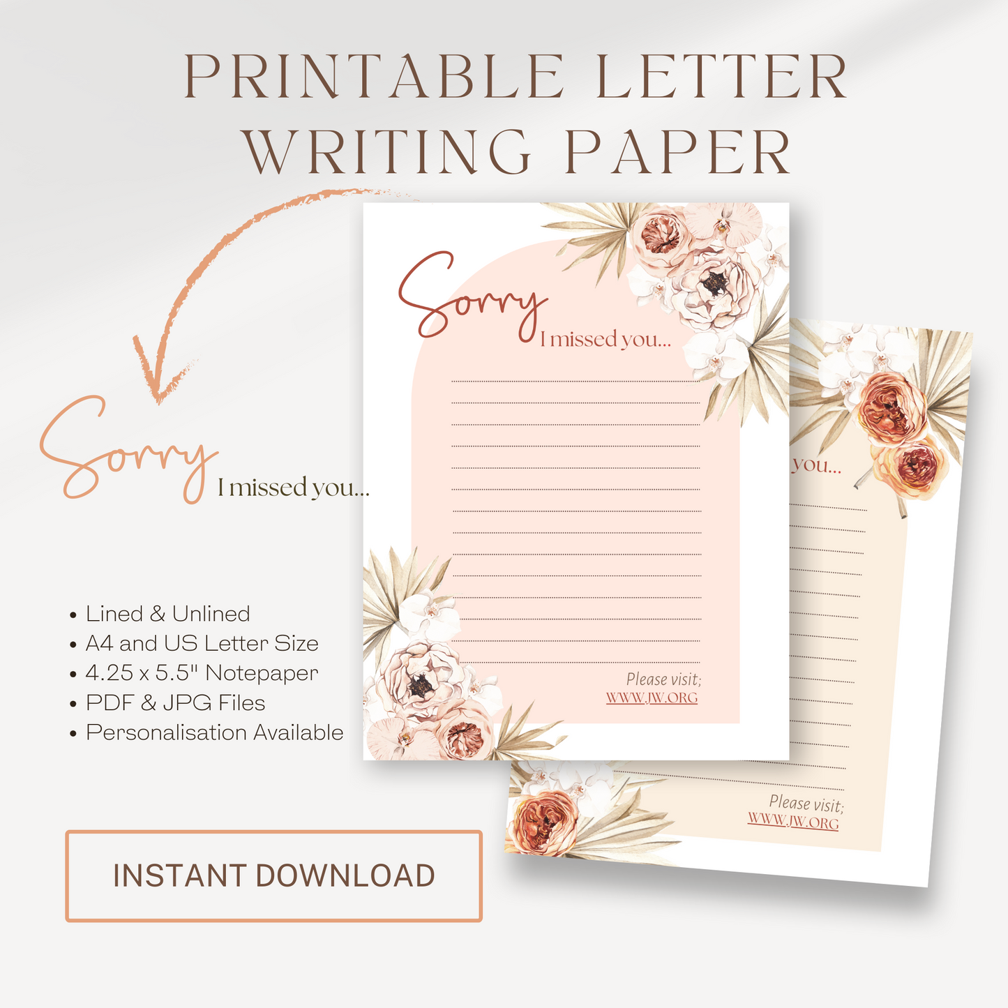 Printable Return Visit Notes | Sorry I Missed You | Sunflowers Print