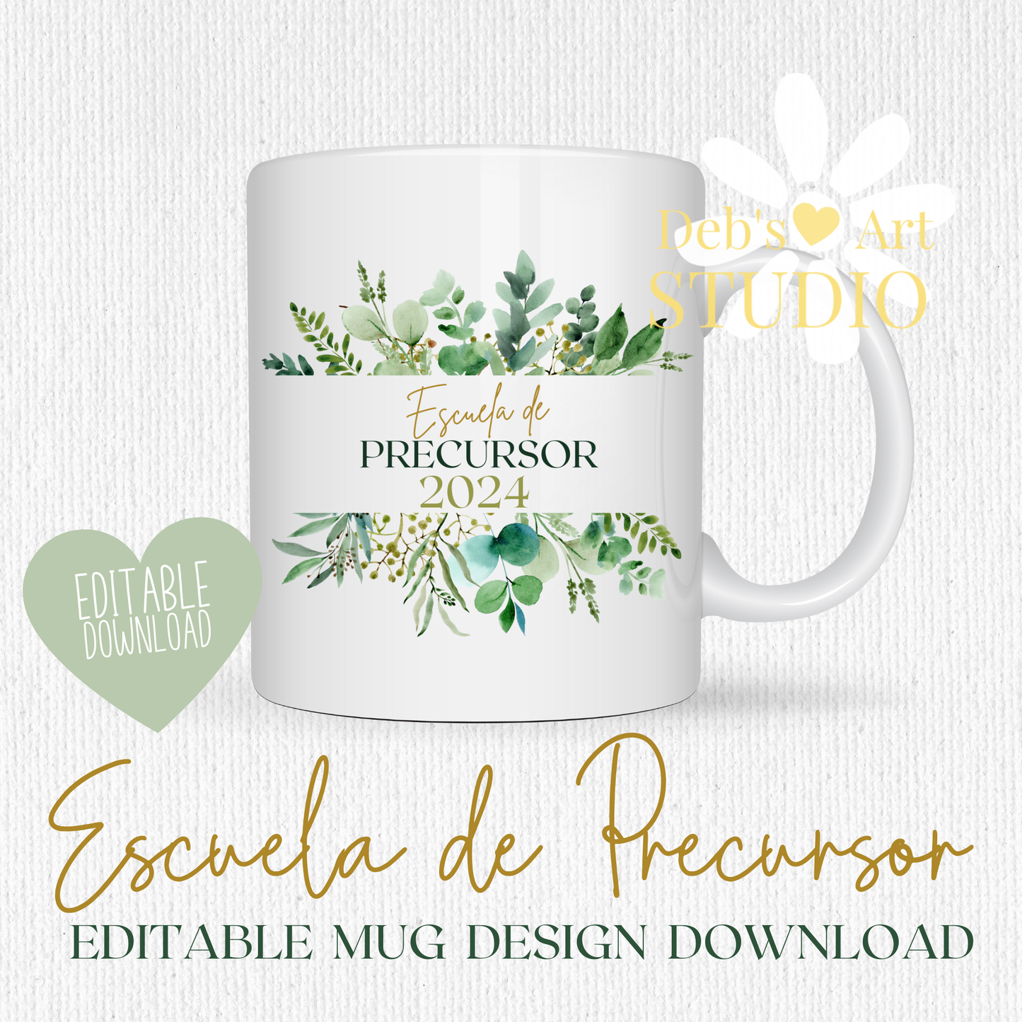 Spanish, Pioneer School Mug Design - Editable | JW Pioneer Gift | Leaf