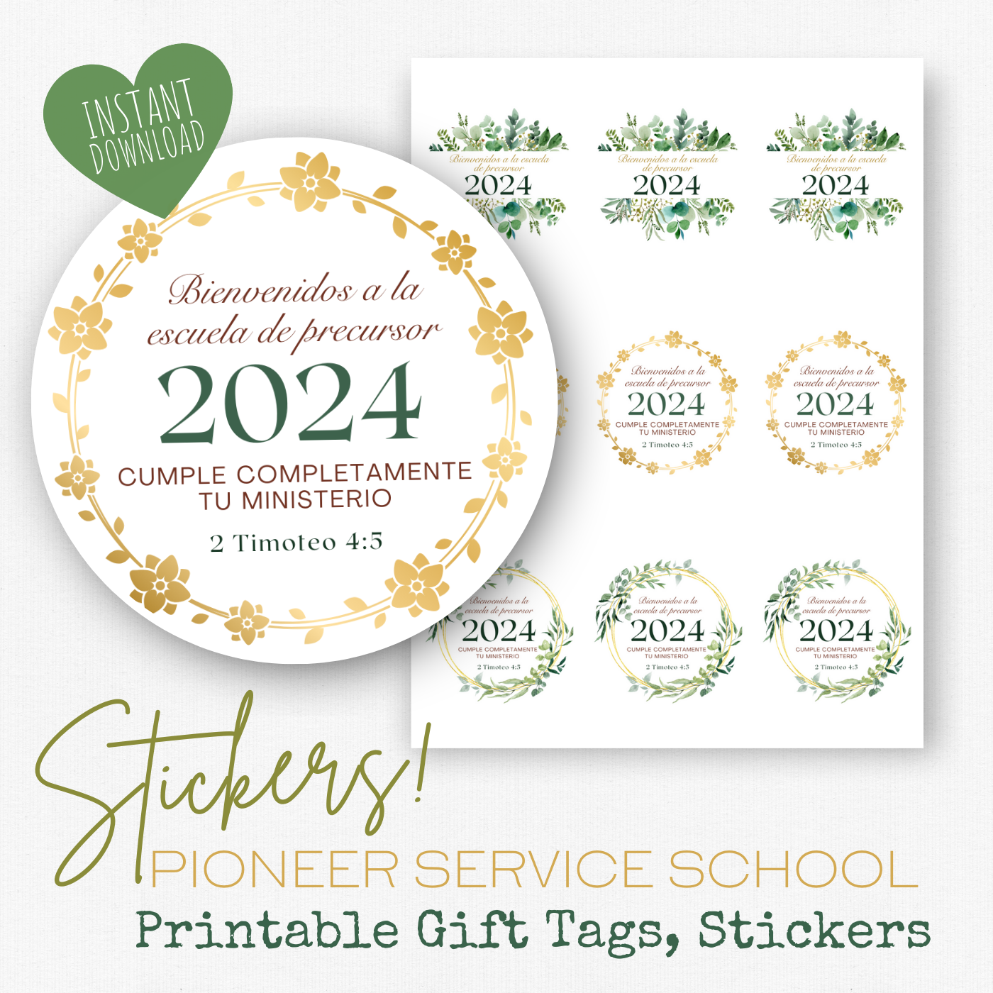 Pioneer Gift Tag, Stickers | Spanish, 2024 Pioneer School | Green Leaves