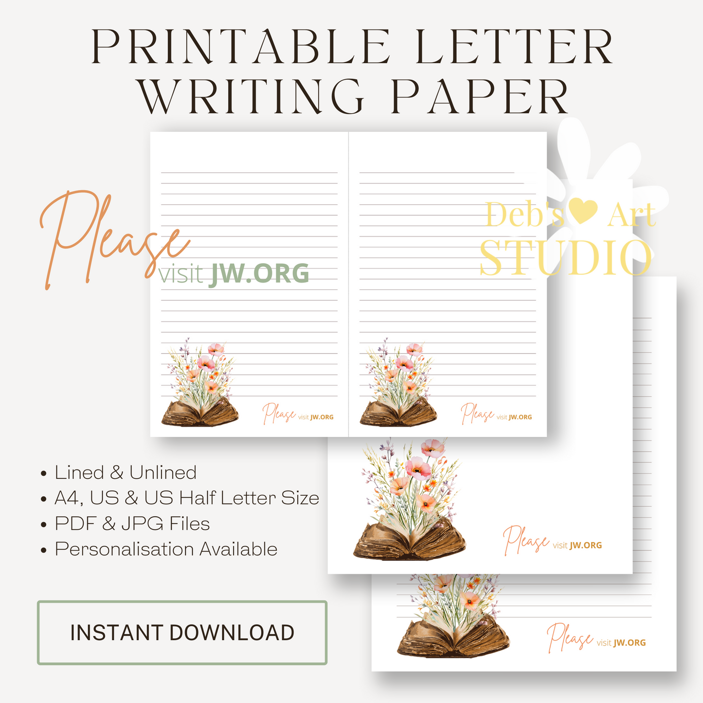 Visit jw.org, JW Letter Writing Paper | Note | Bible Peach flowers