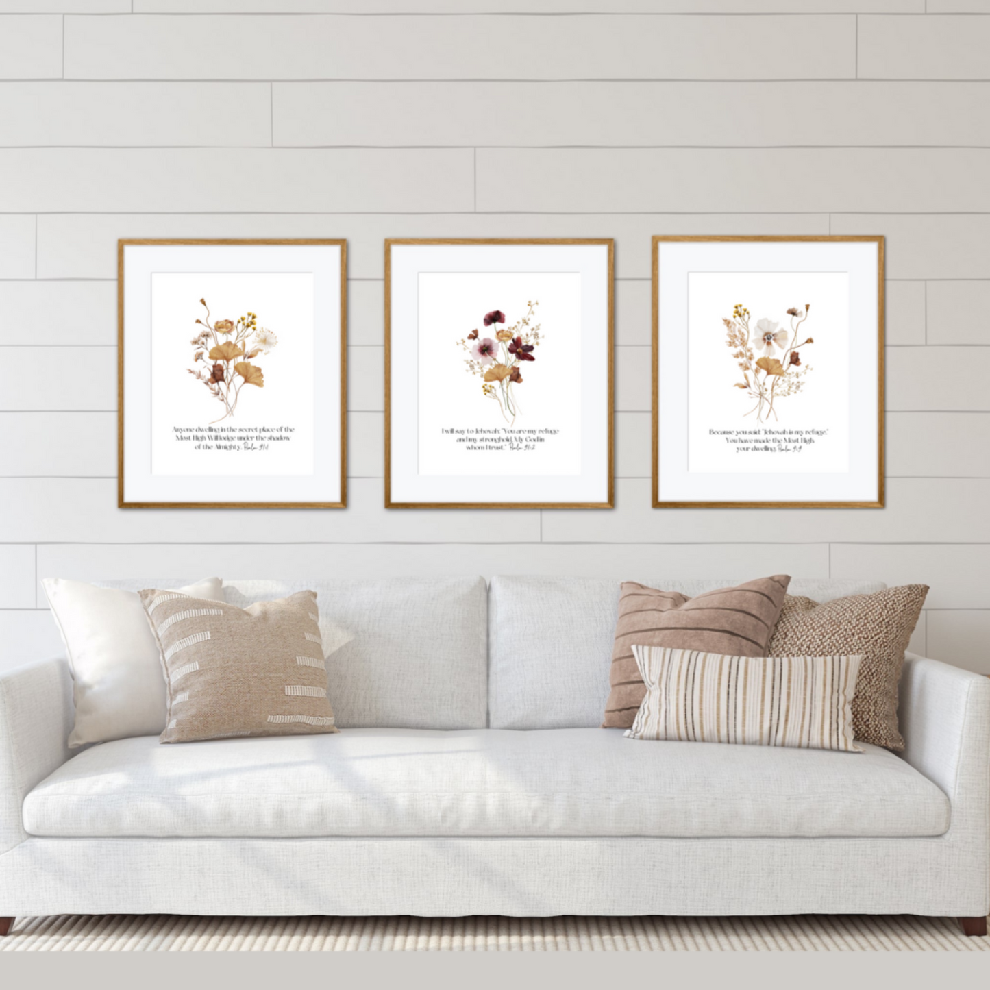 Psalm 91 Bible Verse Wall Art | Botanical Wall Art | Set of 3 Prints