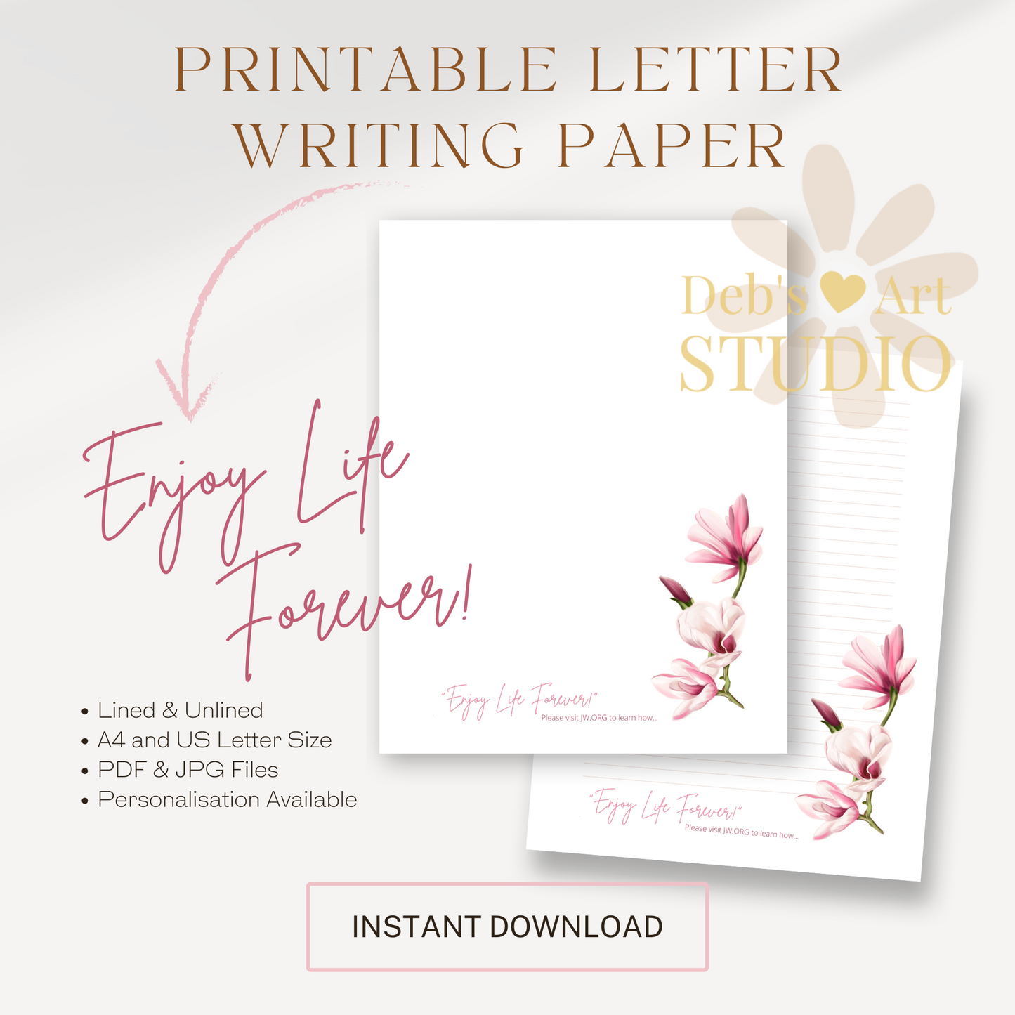 Enjoy Life Forever, JW Letter Writing Paper | Pink Magnolias