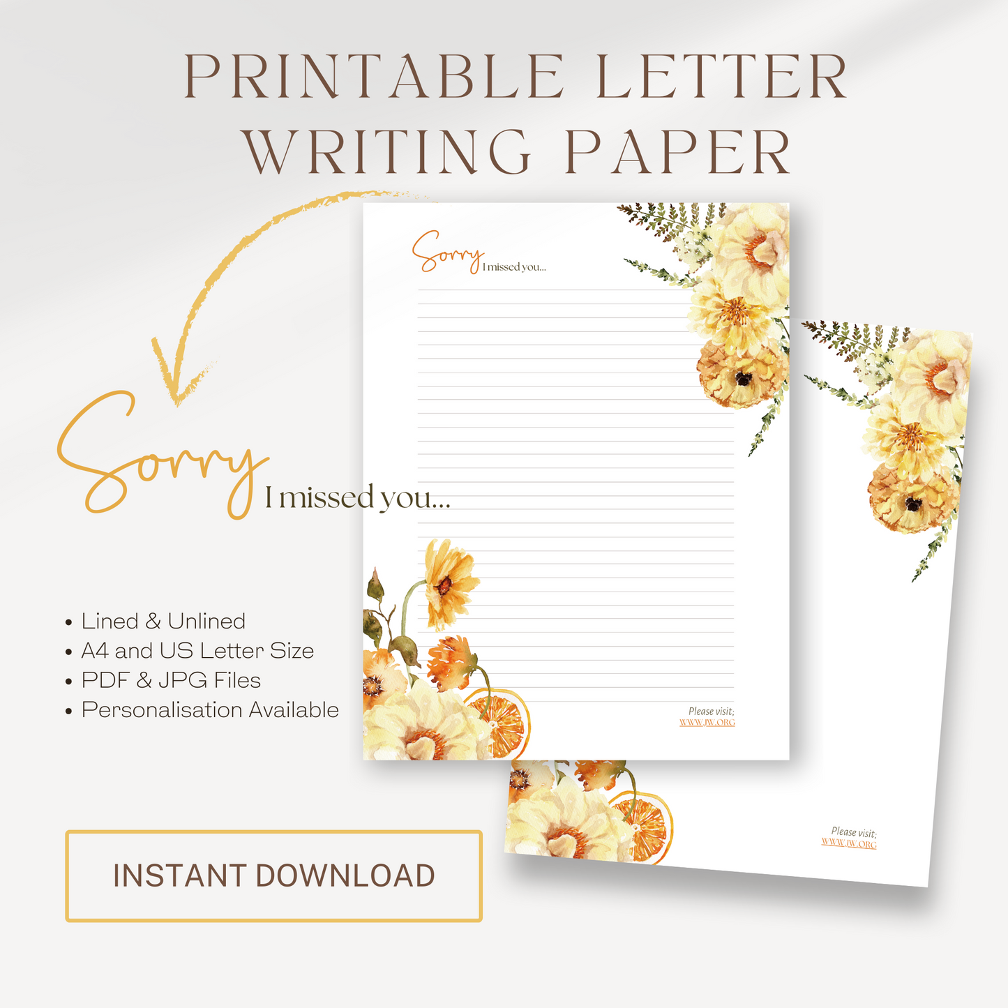 Return Visit Printable Notes | Sorry I Missed You | Yellow Fall Flowers