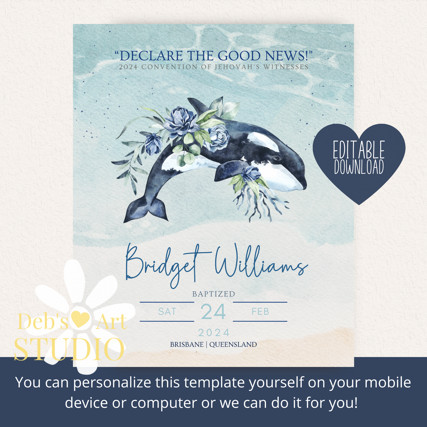 JW Baptism Gift | Baptism Keepsake | Ocean Fauna, Flora | Customisable