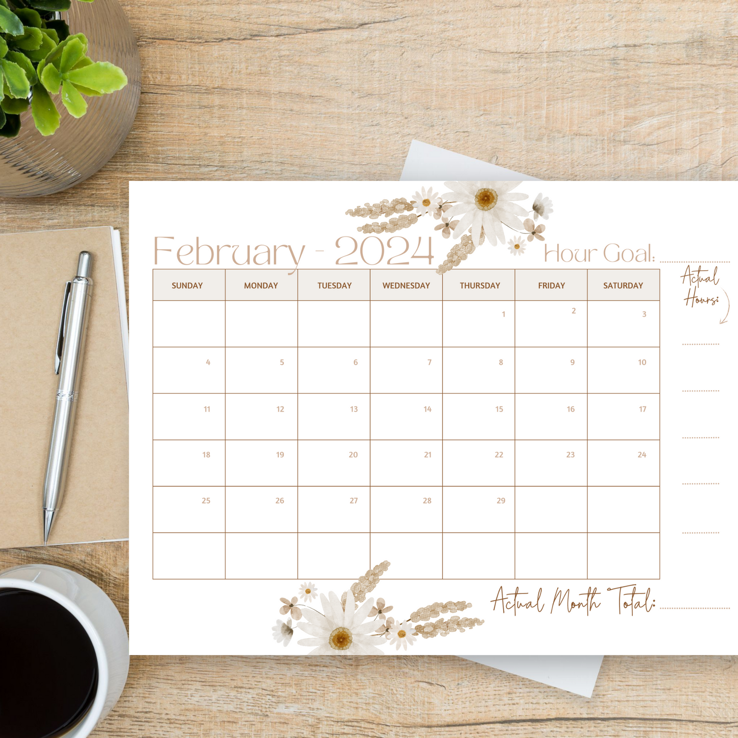 JW Calendar 2024 Service Year  | Printable Planner | JW Printable | Fall Flowers