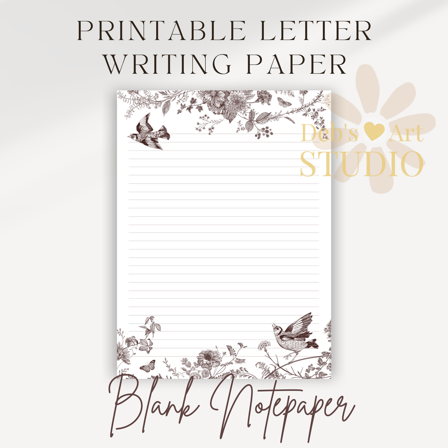 Letter Writing Paper | JW Printable | Letterheads | Brown Vintage Flower