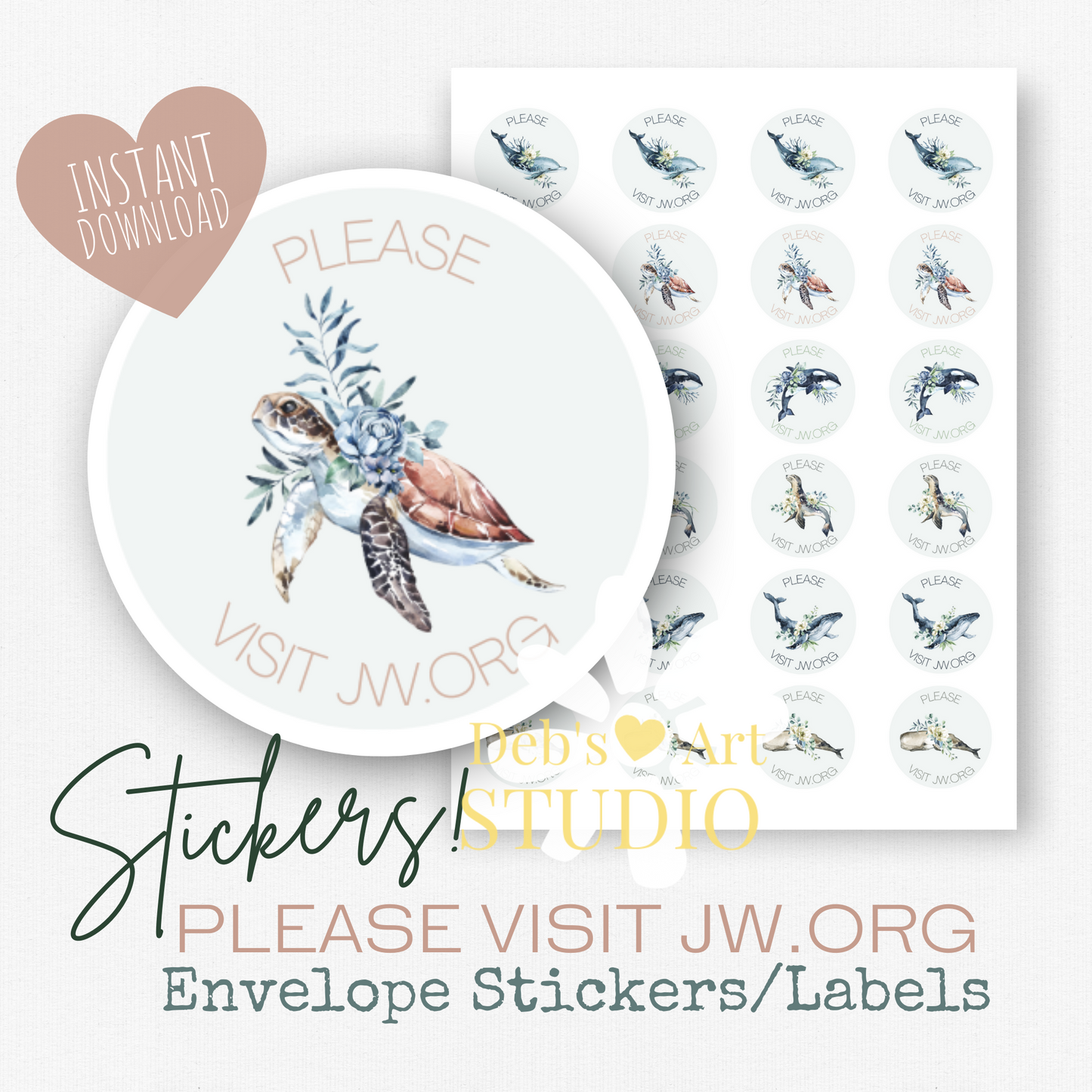 Please Visit jw.org | Envelope Stickers | Ocean Fauna and flora