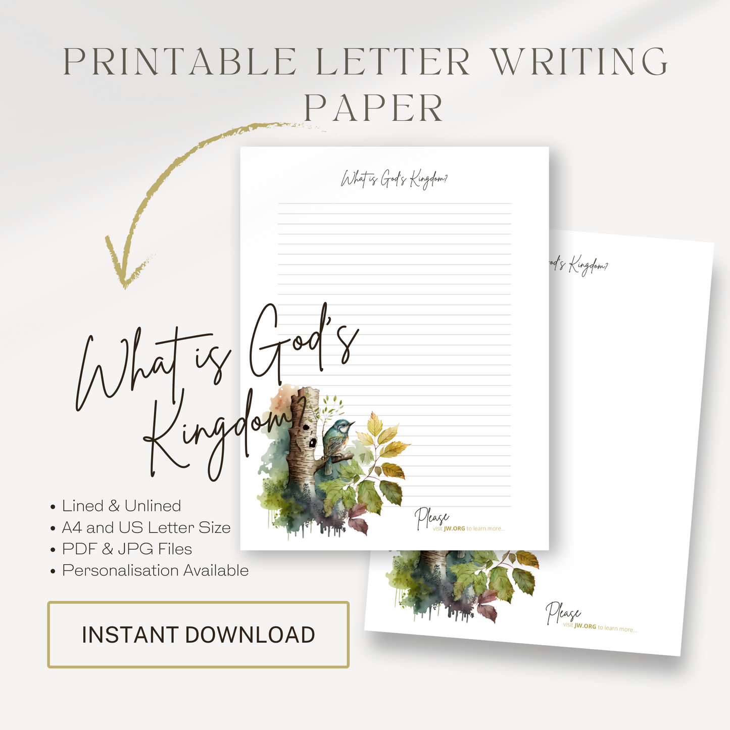 God's Kingdom Letter Writing Paper | JW Letterhead | Forest Birds