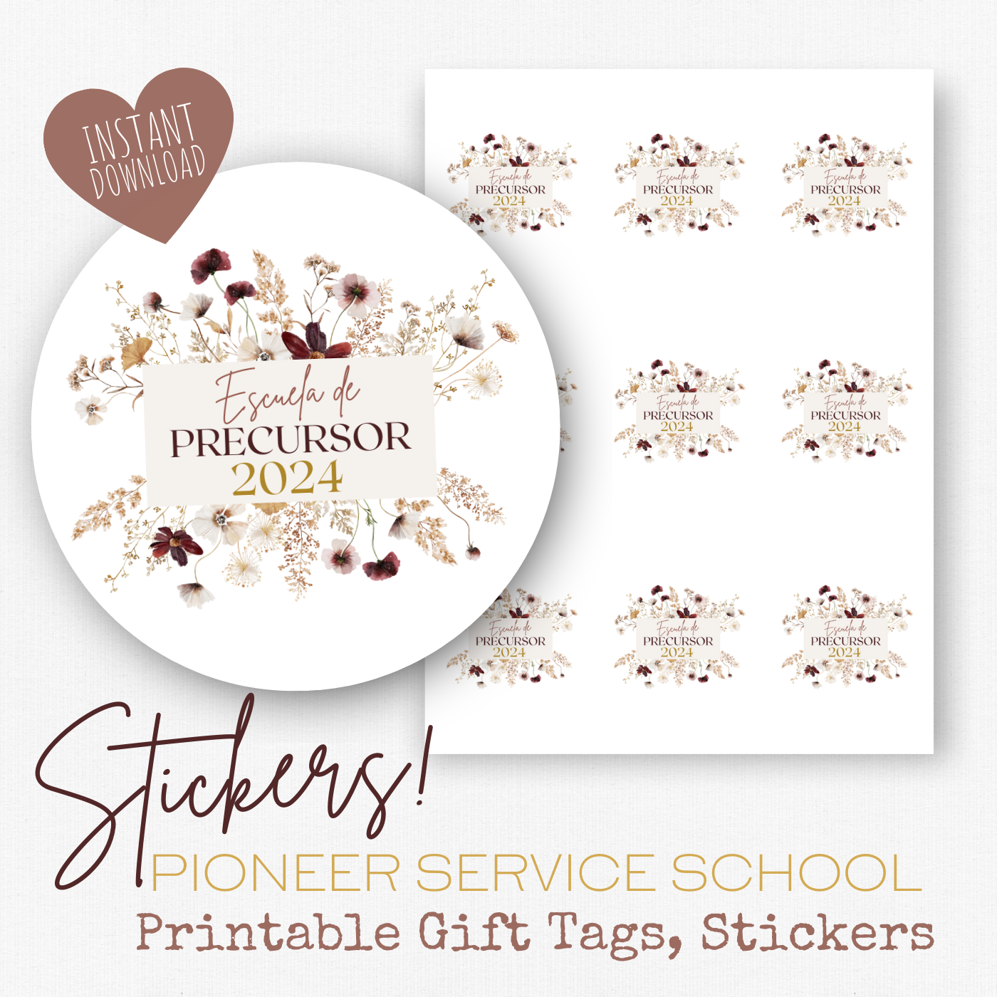 Pioneer Gift Stickers | Spanish 2024 Pioneer School | Boho Wildflowers