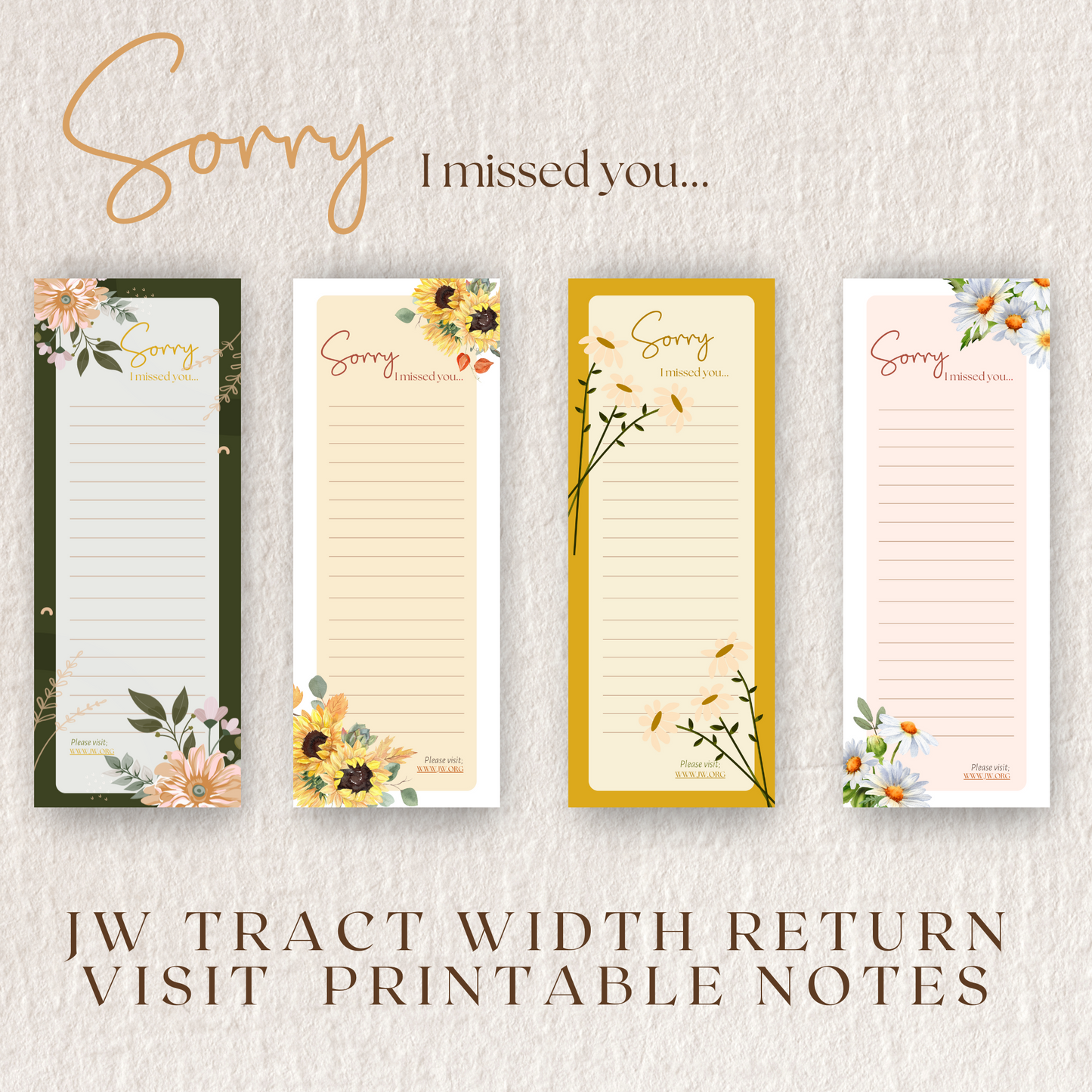 Return Visit Notes | JW Printable | For JW Tract Holder | Flowers