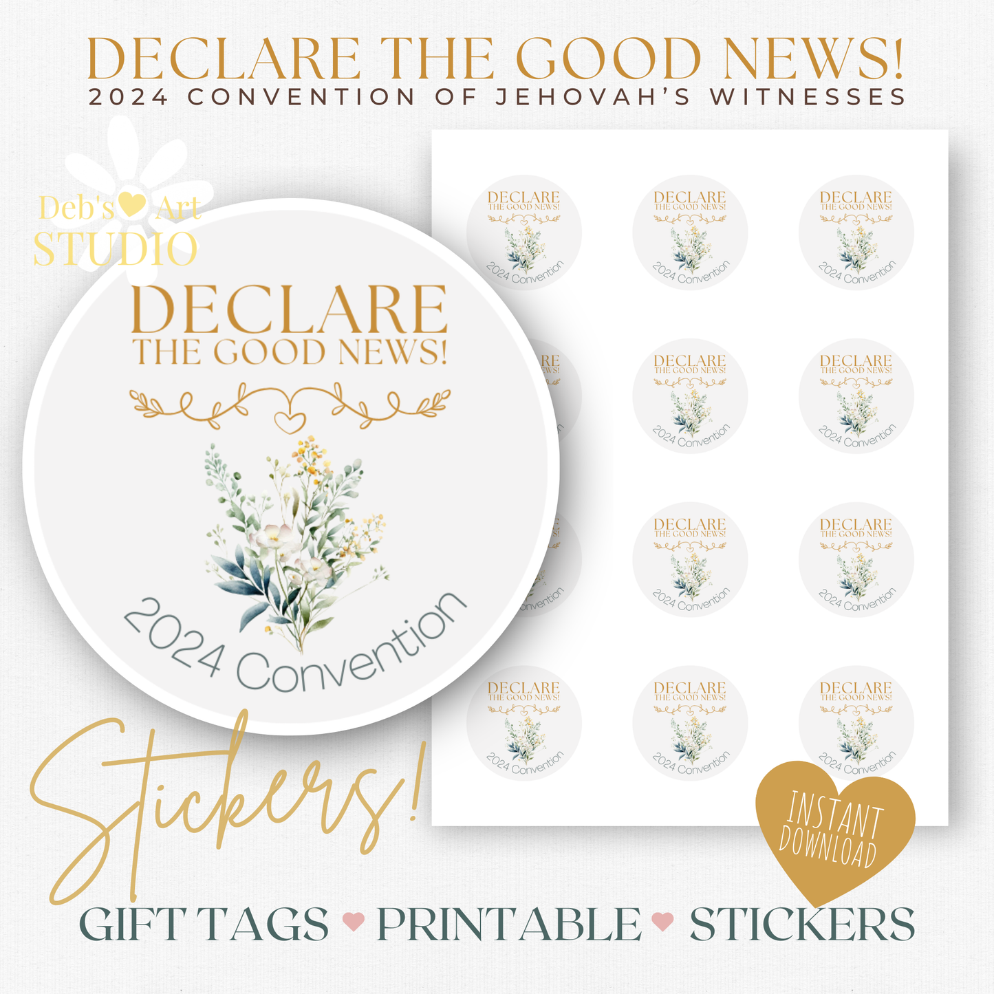 2024 Good News Convention | JW Gift Tag, Stickers | Green Wildflowers