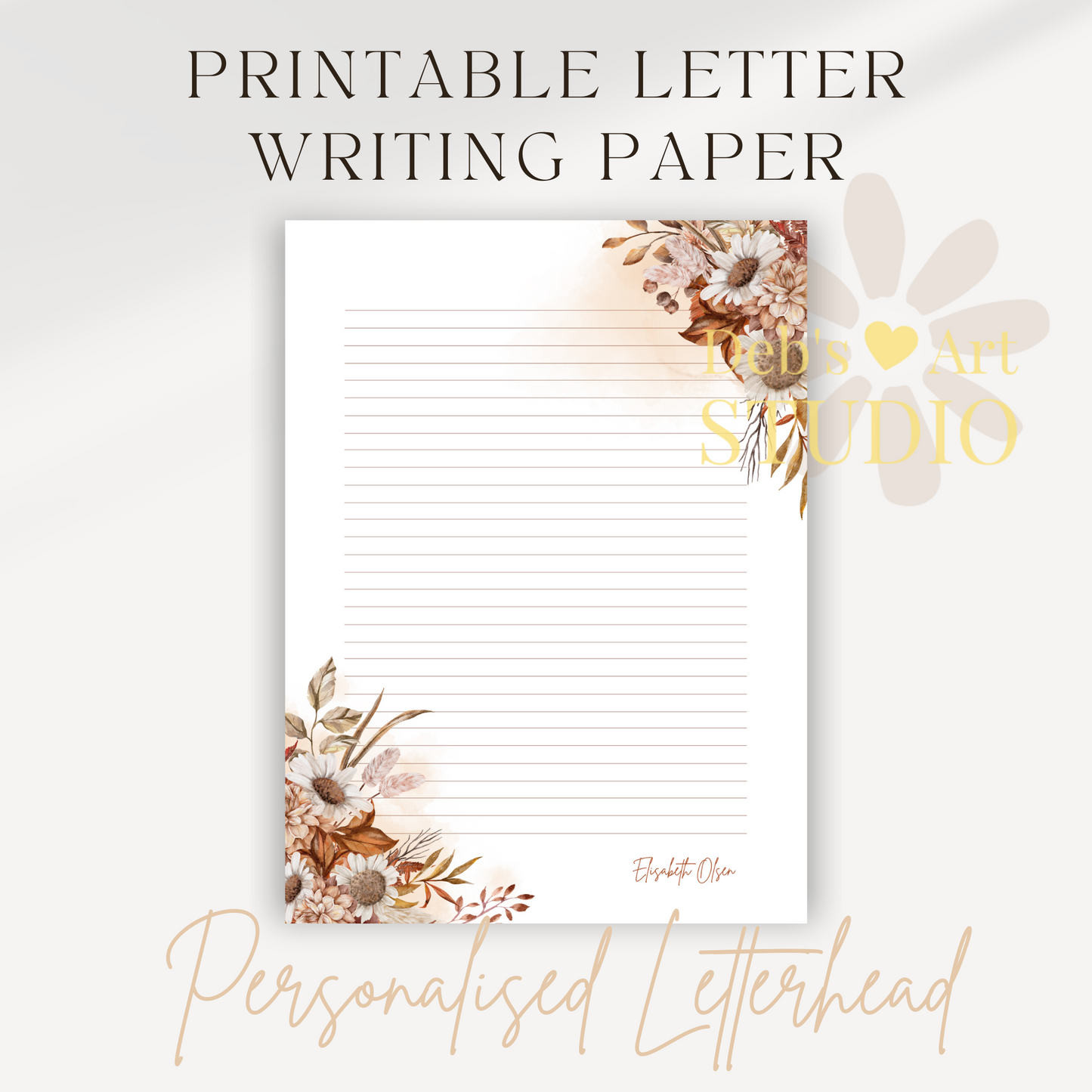 Personalised Stationery Editable Template, Autumn Flower Writing Paper