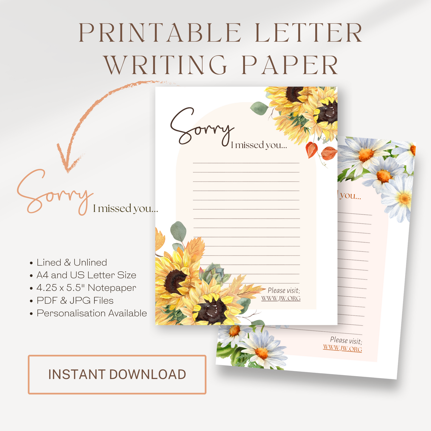 Printable Return Visit Notes | Sorry I Missed You | Sunflowers Print