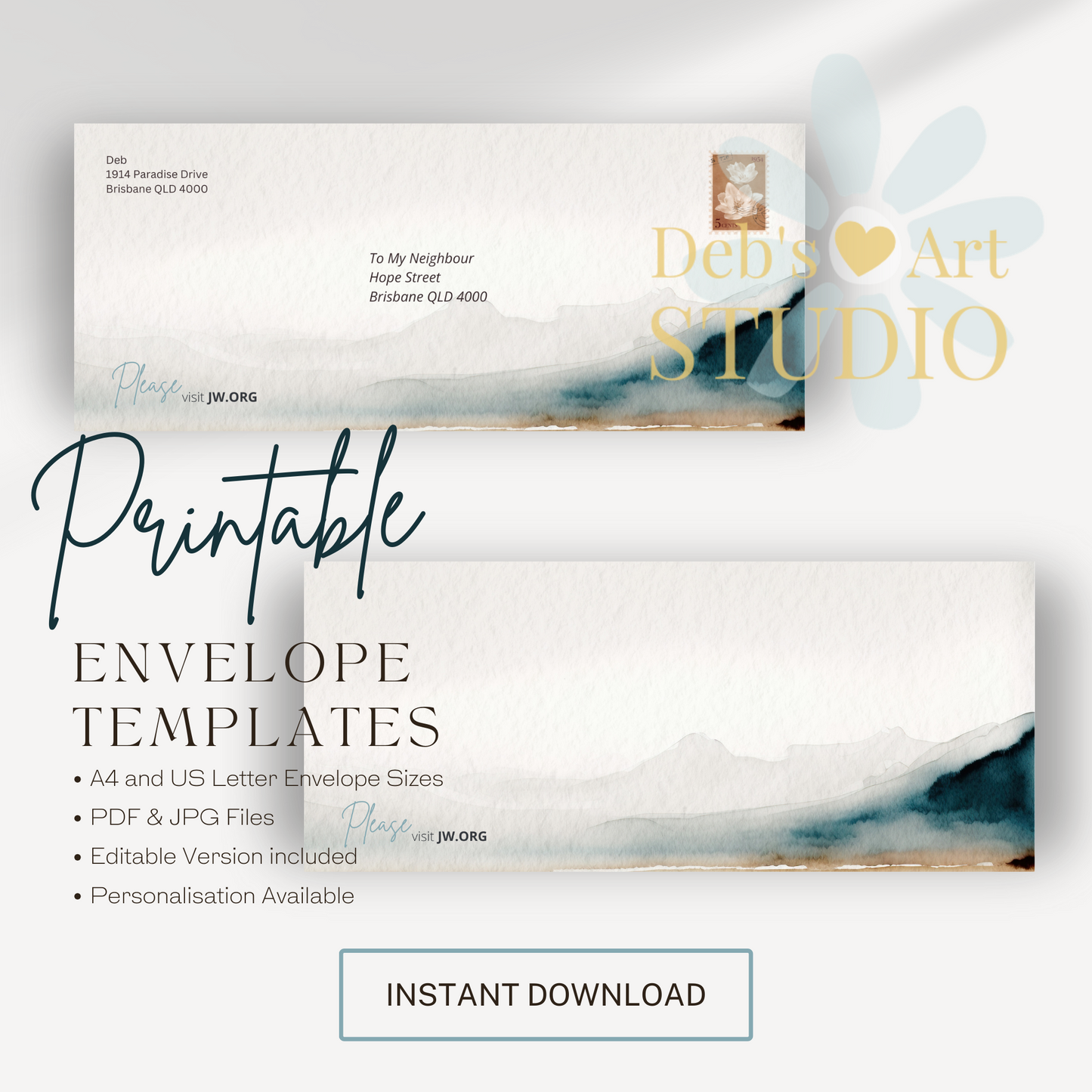 Printable Envelope | JW Printable | Letterheads | Watercolour Beach