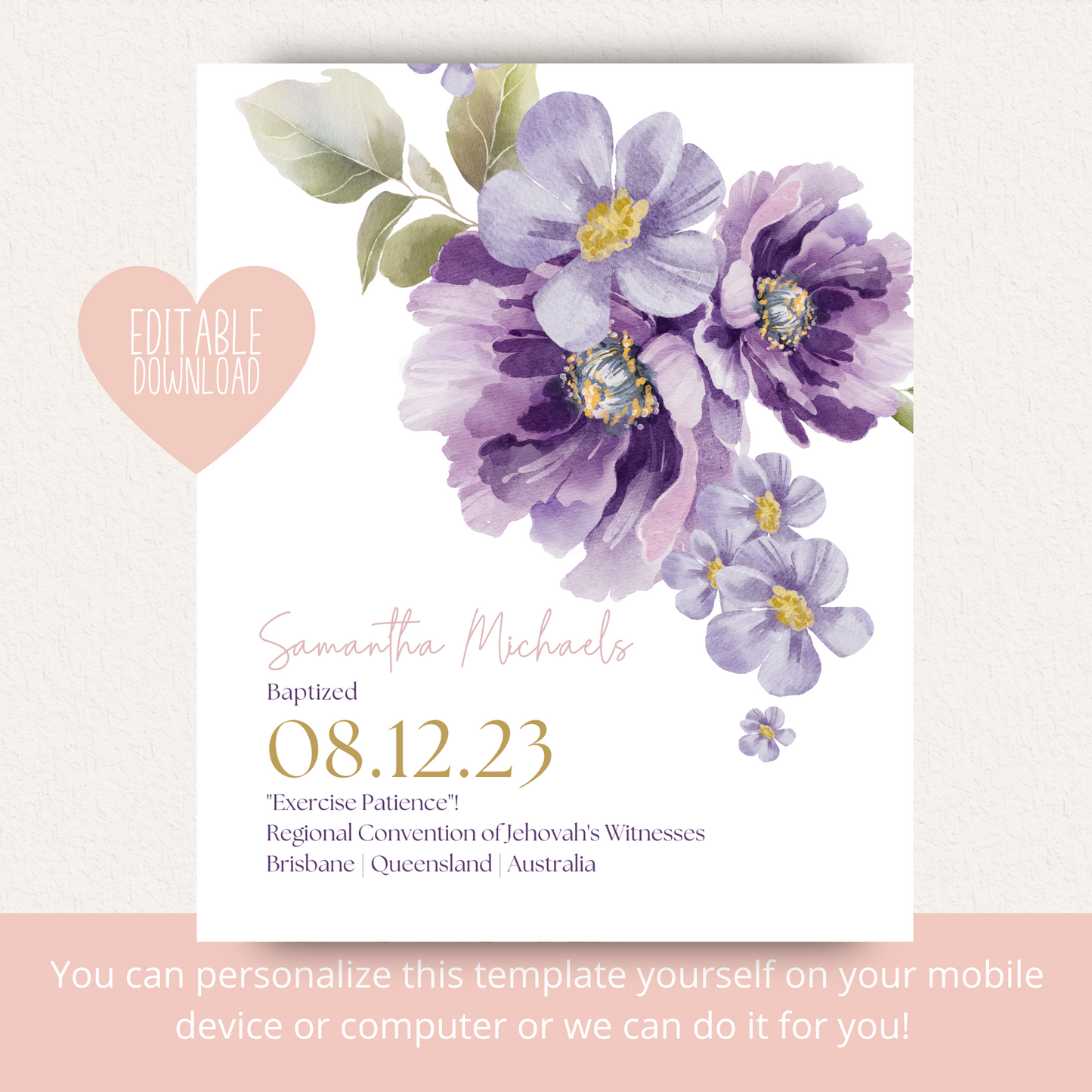 JW Baptism Gift | Baptism Keepsake | Lilac Blooms | Customizable Print