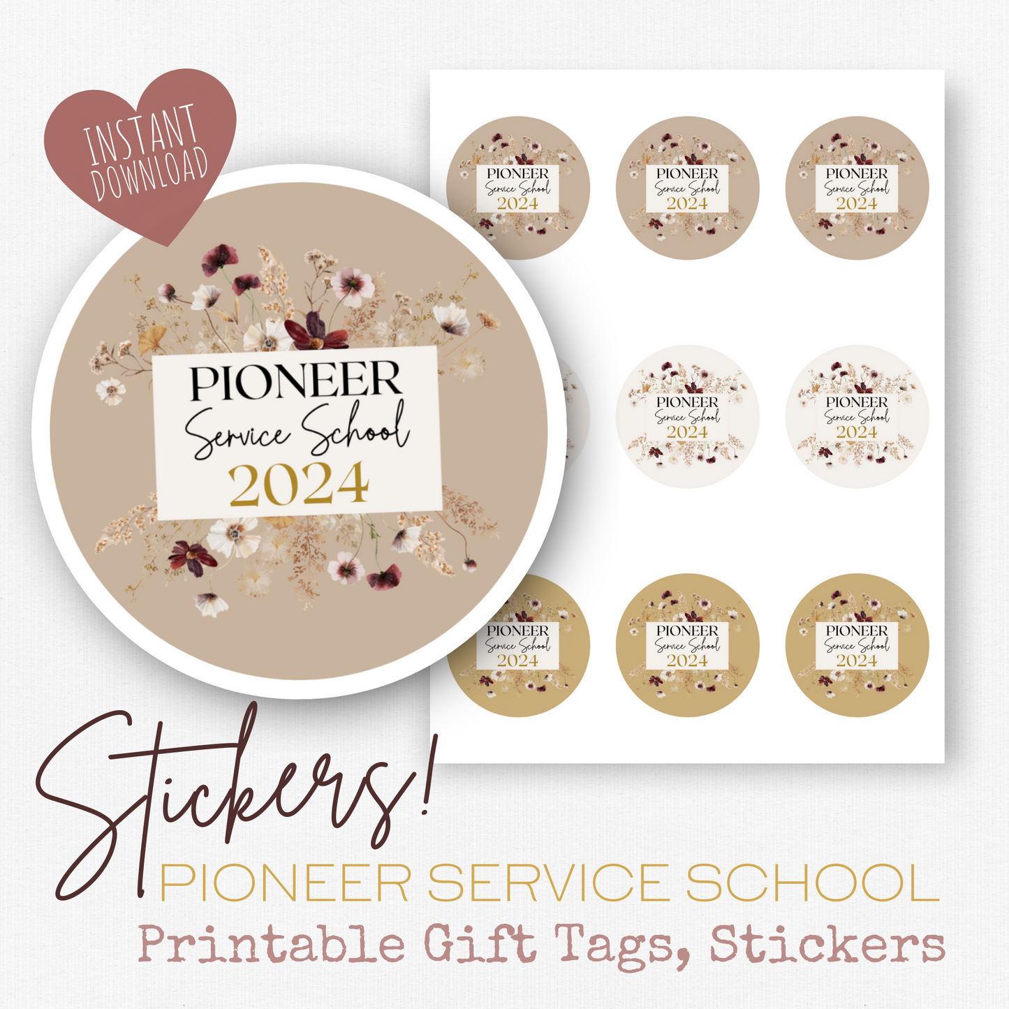 Pioneer Gift Tag, Stickers | 2024 Pioneer School | Boho Wildflowers