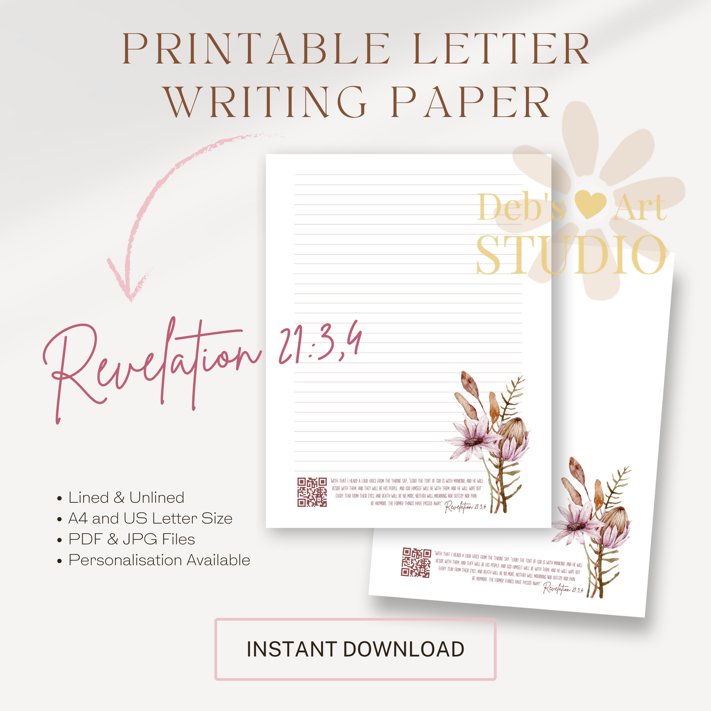 Revelation 21:3,4, JW Letter Writing Paper | Botanical Print