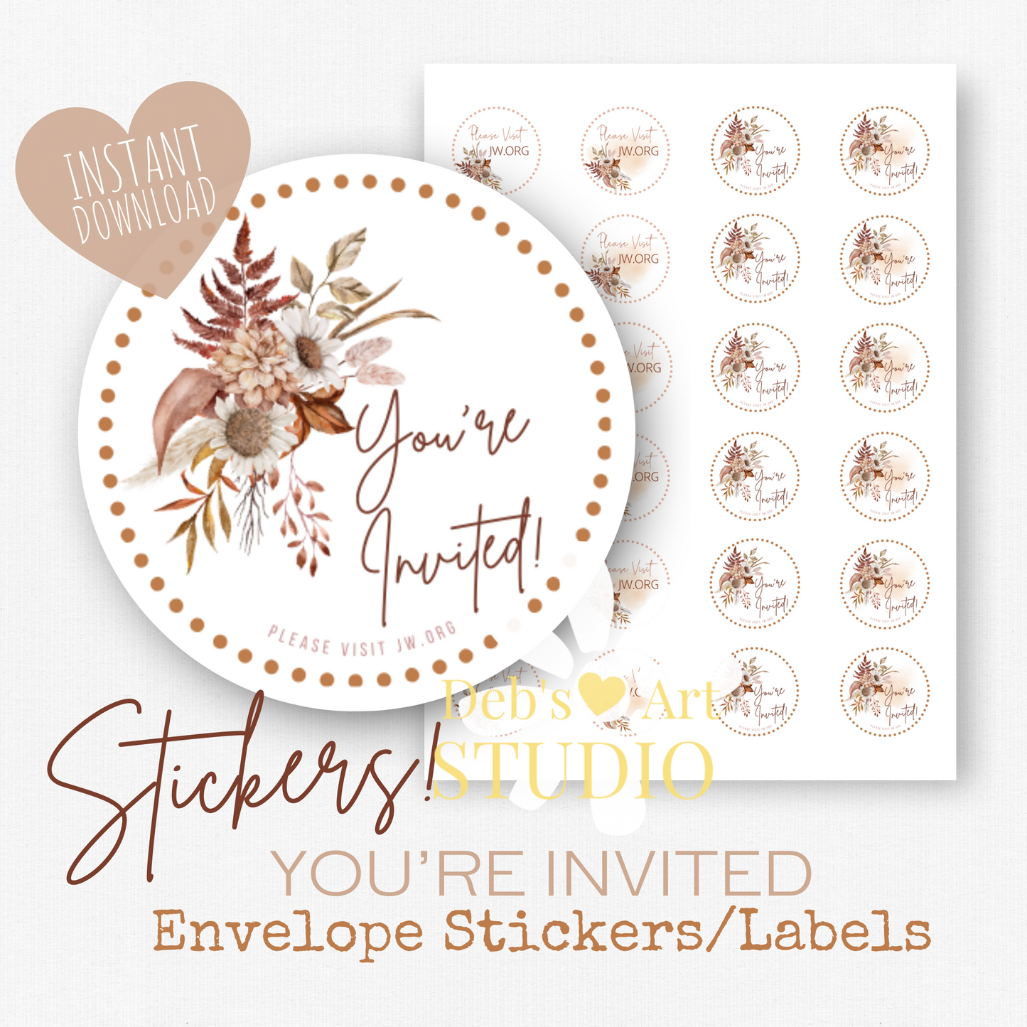 Visit jw.org, JW Envelope Stickers, Memorial Invite, Autumn Boho