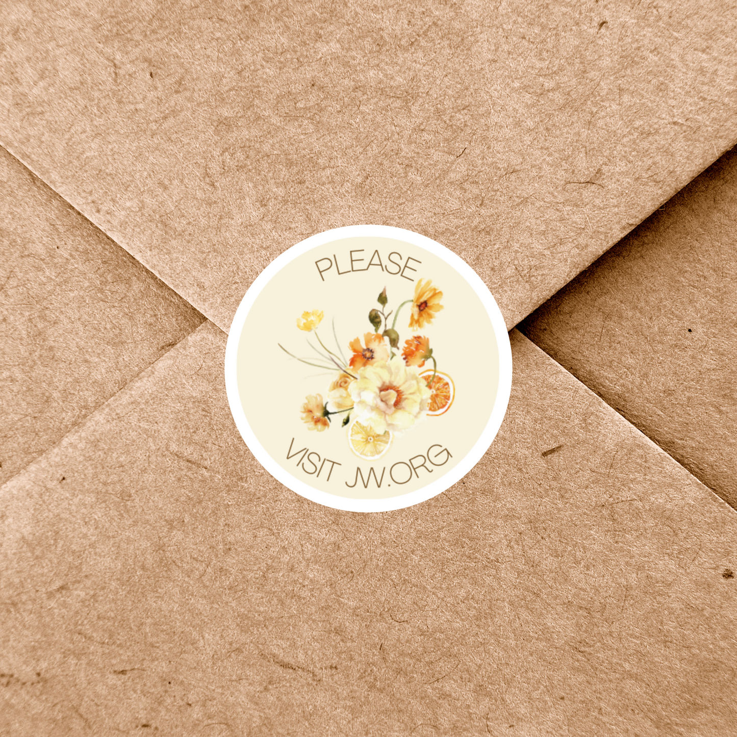 Please Visit jw.org | Envelope Stickers | Orange Boho Flowers