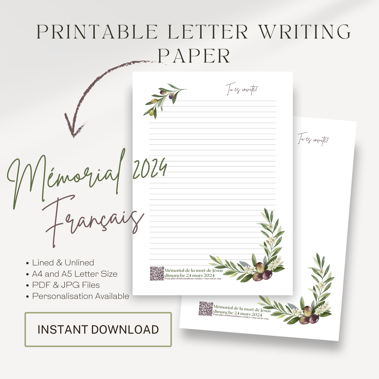 Memorial  2024 | Luke 22:19, JW Letter Writing | French | Olives