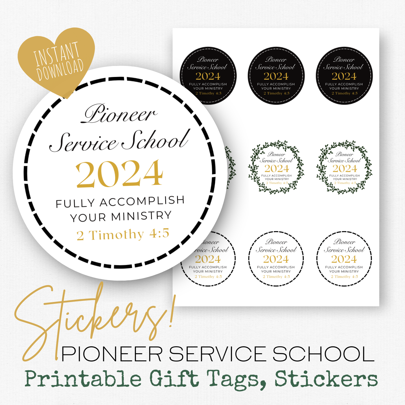 Pioneer Gift Tag, Stickers | 2024 Pioneer School | Black & Gold Leaves