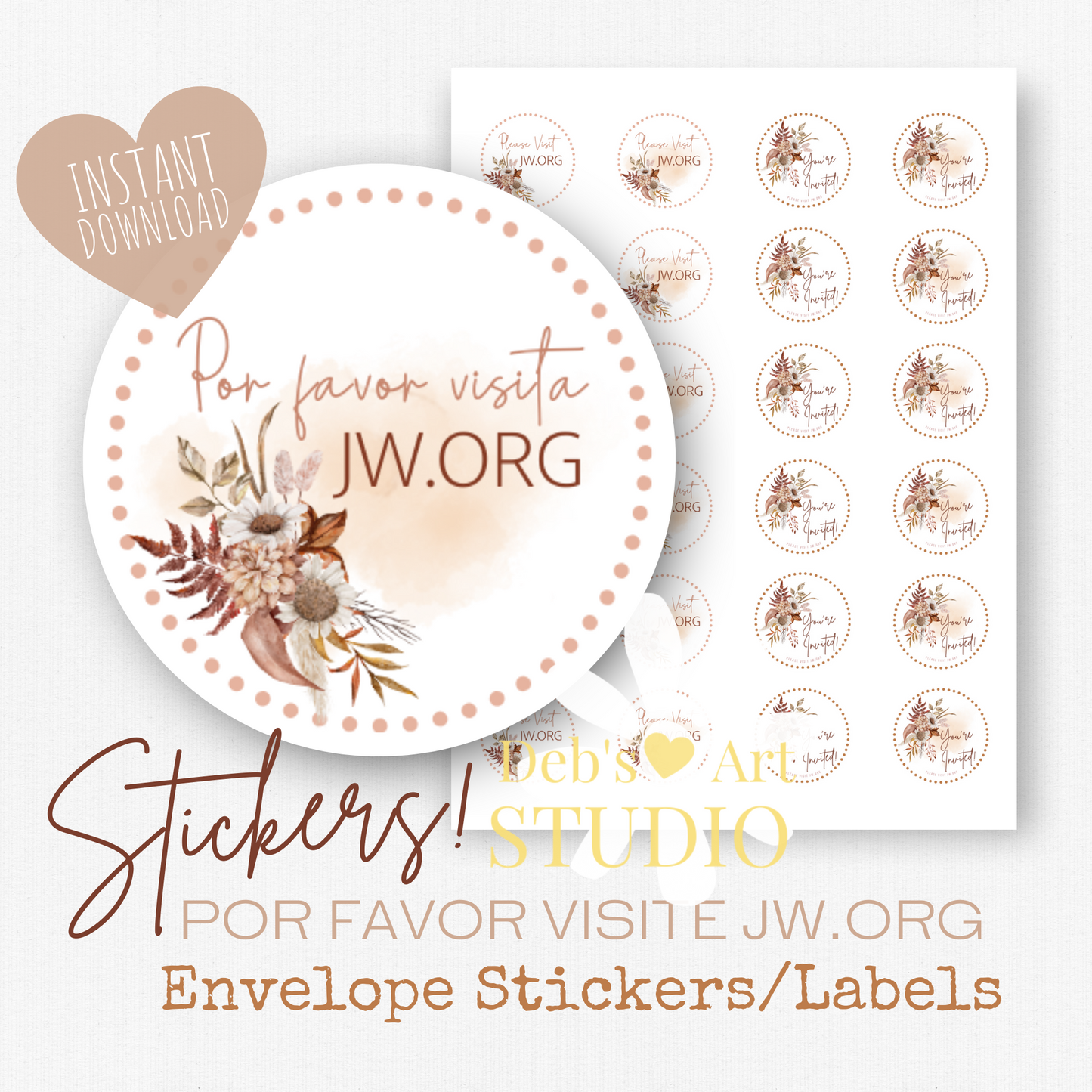 Visit jw.org, JW Envelope Stickers, Spanish Memorial Invite, Autumn Boho