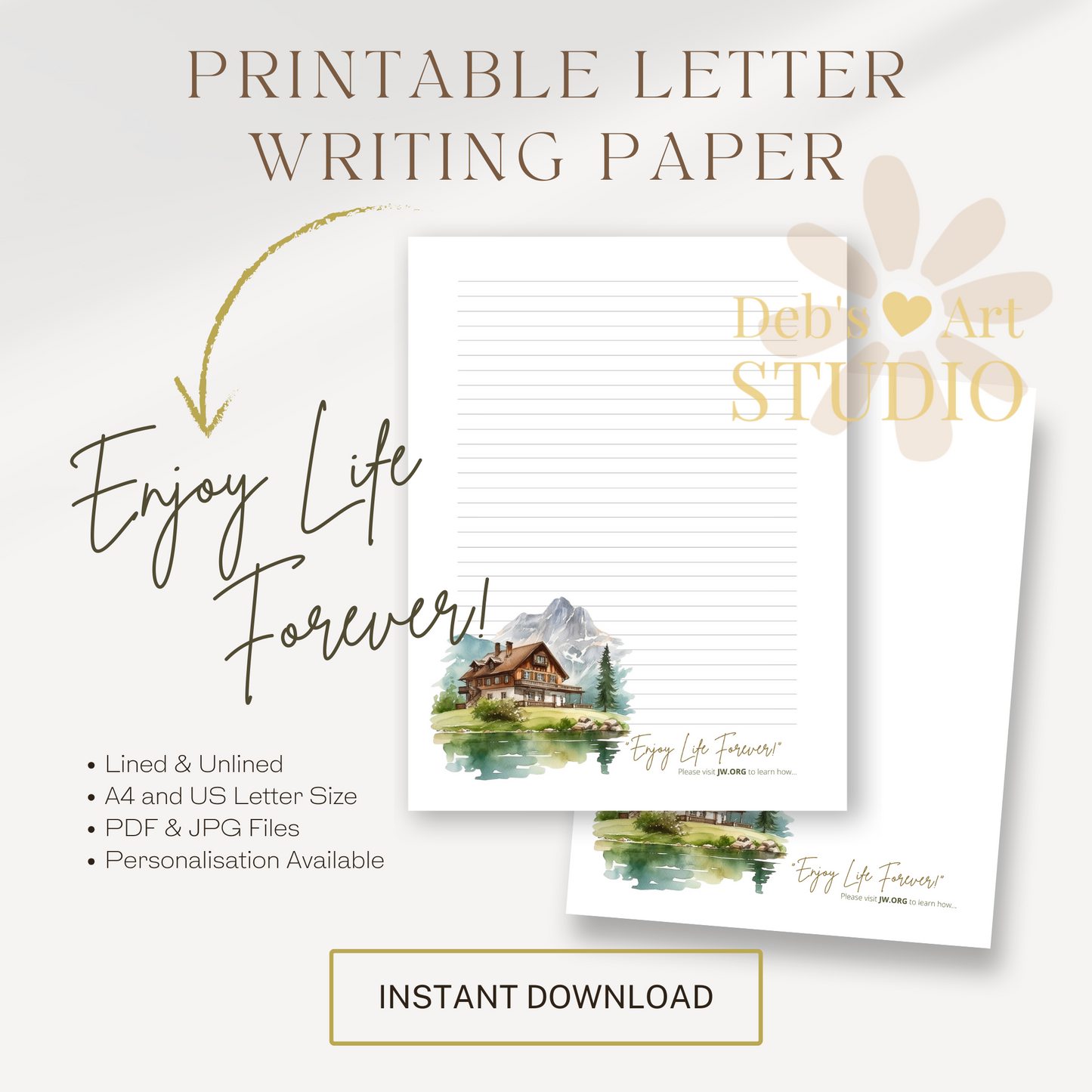 Enjoy Life Forever, JW Letter Writing Paper | Mountain landscape