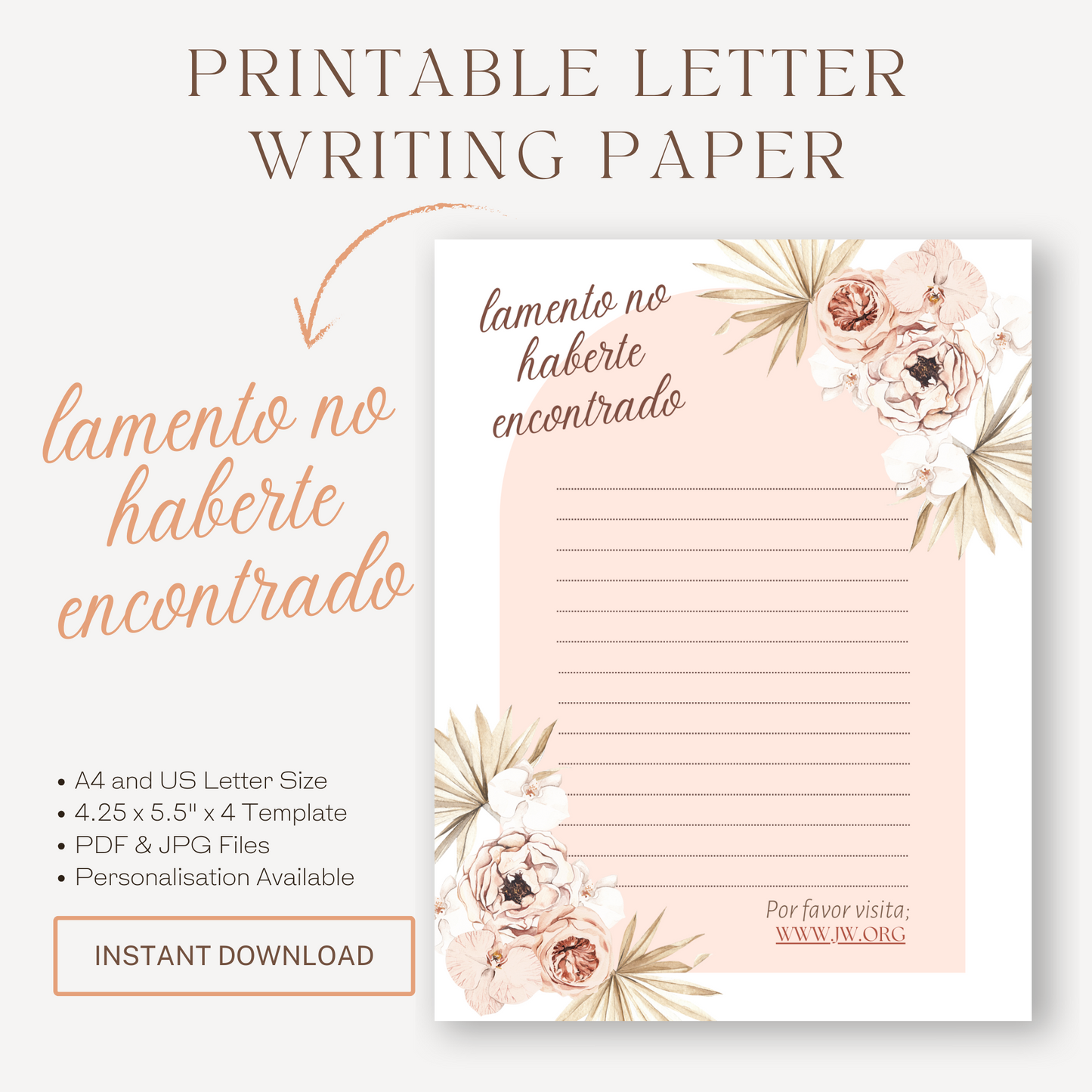 Spanish, Return Visit Notes | JW Letter Writing | Sunflower Print