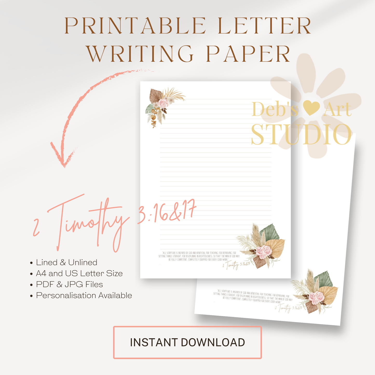 2 Timothy 3:16,17, JW Letter Writing Stationery | Pink Boho Flowers