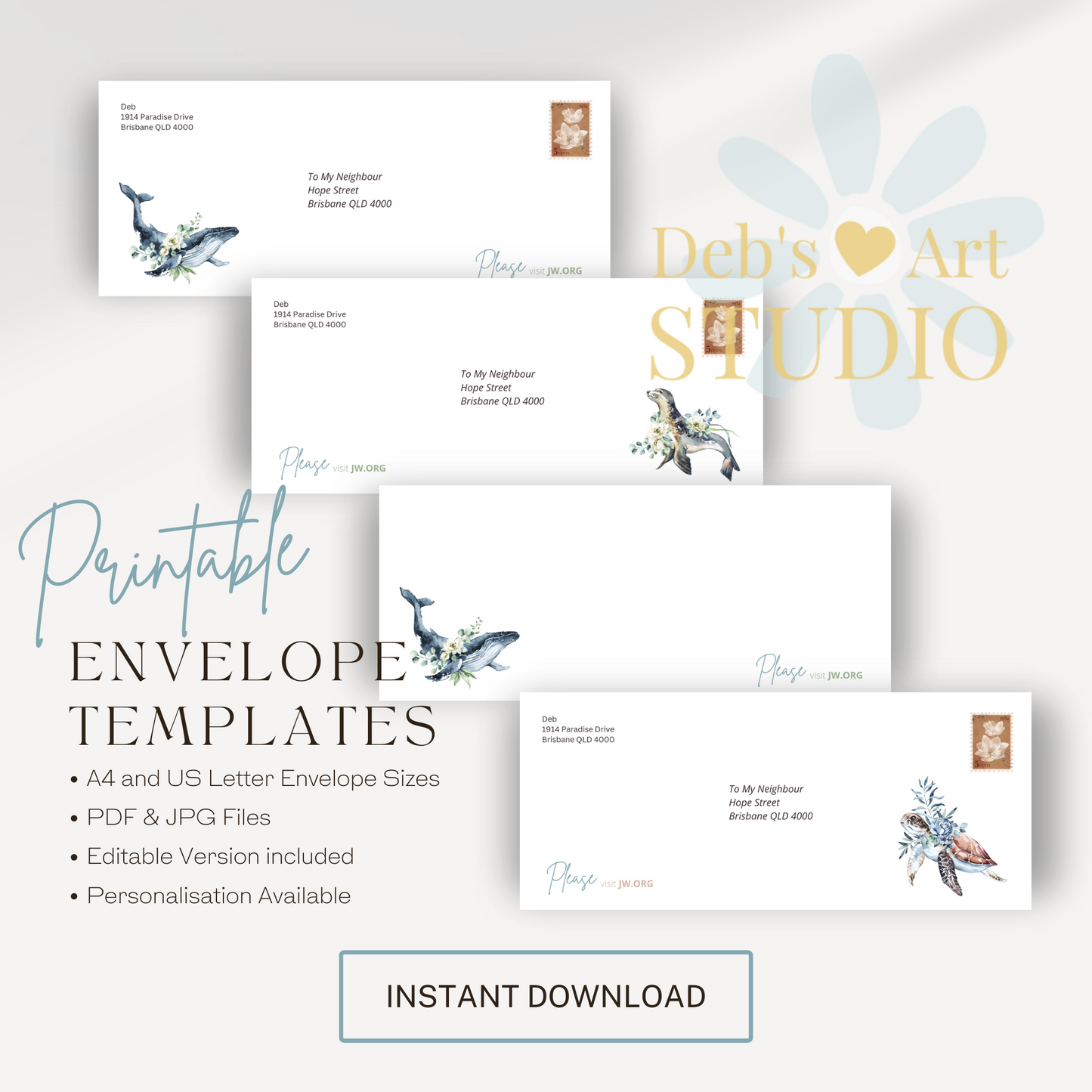 Printable Envelope | JW Printable | Letterheads | Ocean Fauna