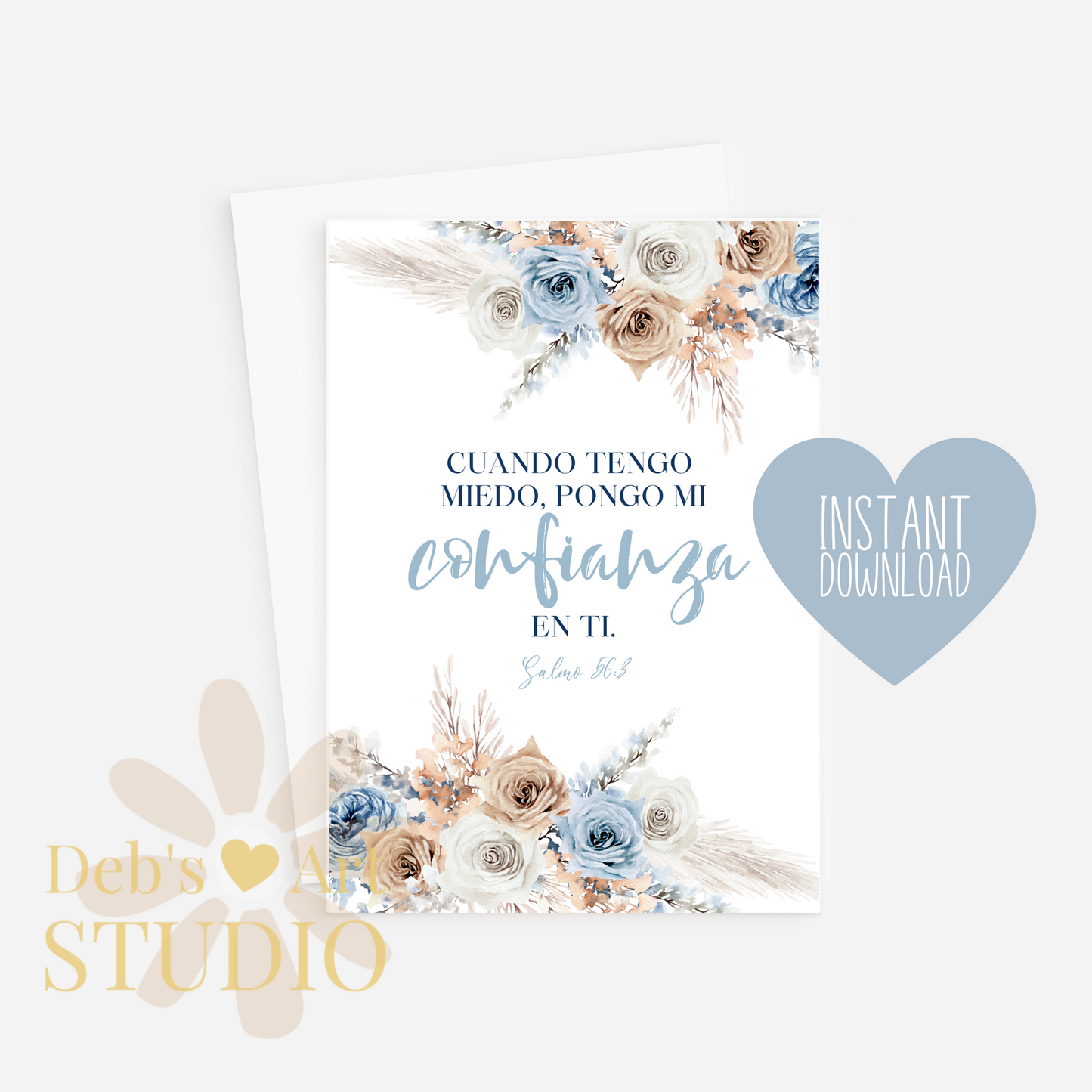 2024 JW Year Text - Spanish Bible Wall Art | Salmo 56:3 | Blue Flowers