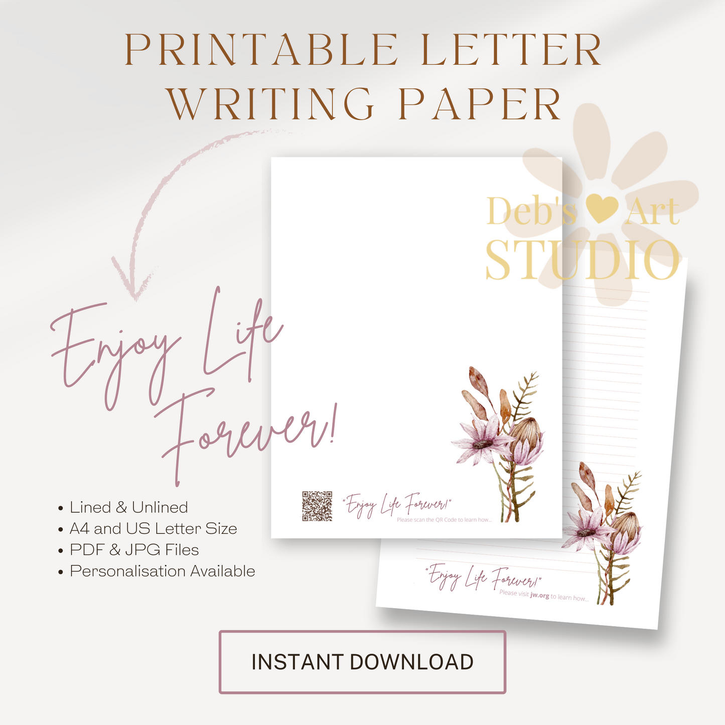 Enjoy Life Forever, JW Letter Writing Paper | Printable Letterhead | Botanicals