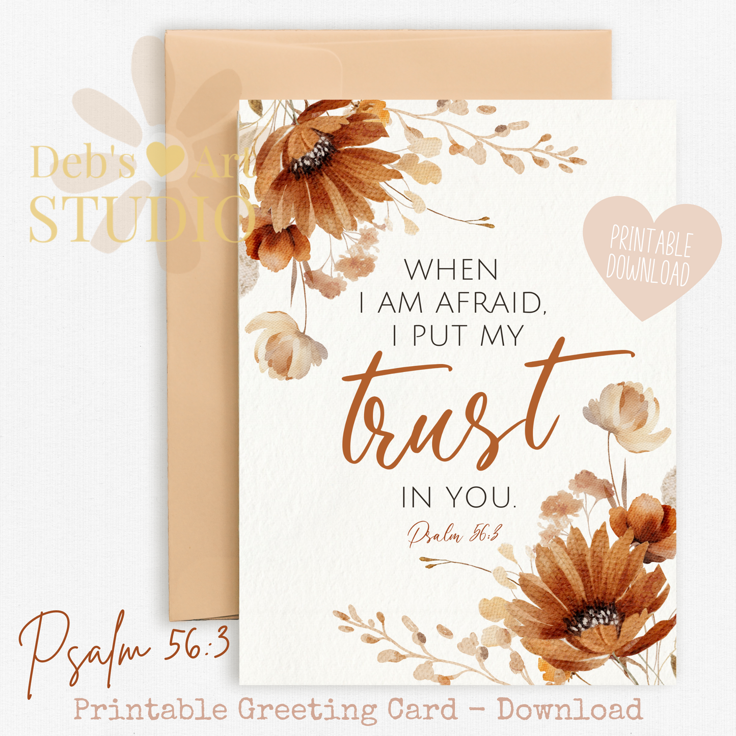 JW Greeting Card | Psalm 56:3 | 2024 Year Text | Autumn Flowers