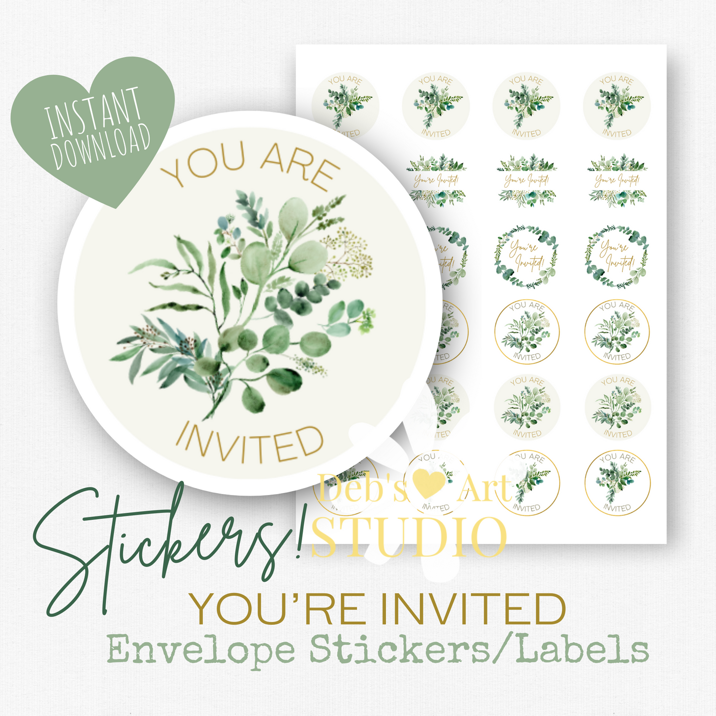 You're Invited | Envelope Stickers | Green Leaves | JW Letter Writing