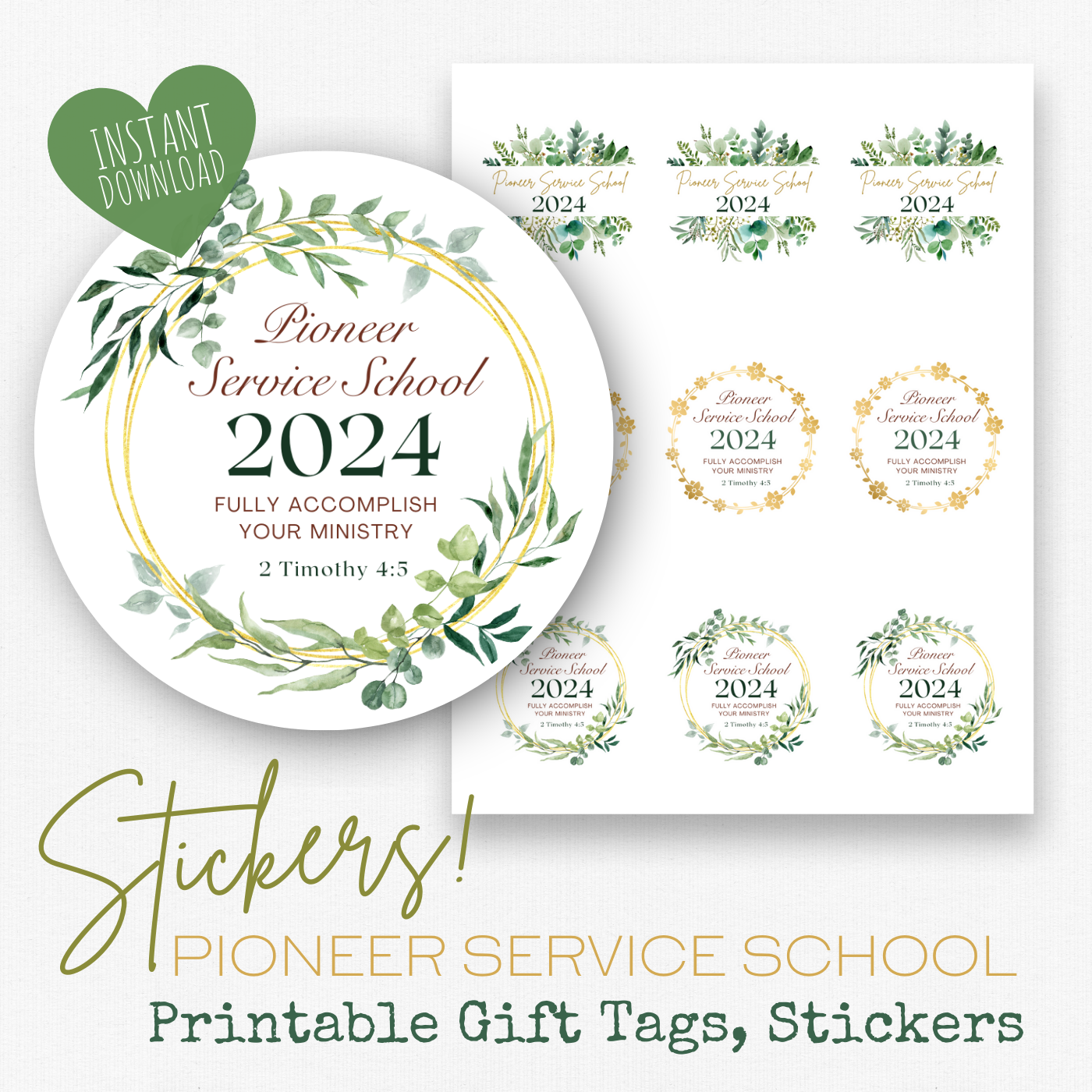 Pioneer Gift Tag, Stickers | 2024 Pioneer School | Green Leaves