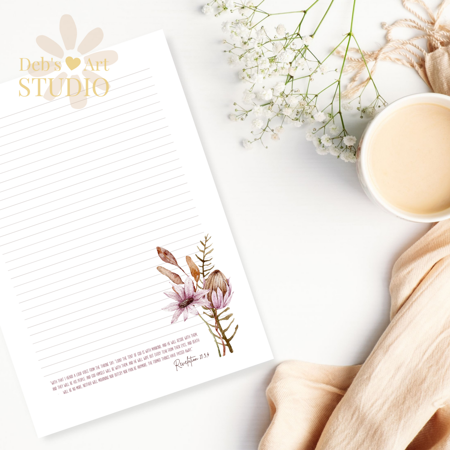 Revelation 21:3,4, JW Letter Writing Paper | Botanical Print