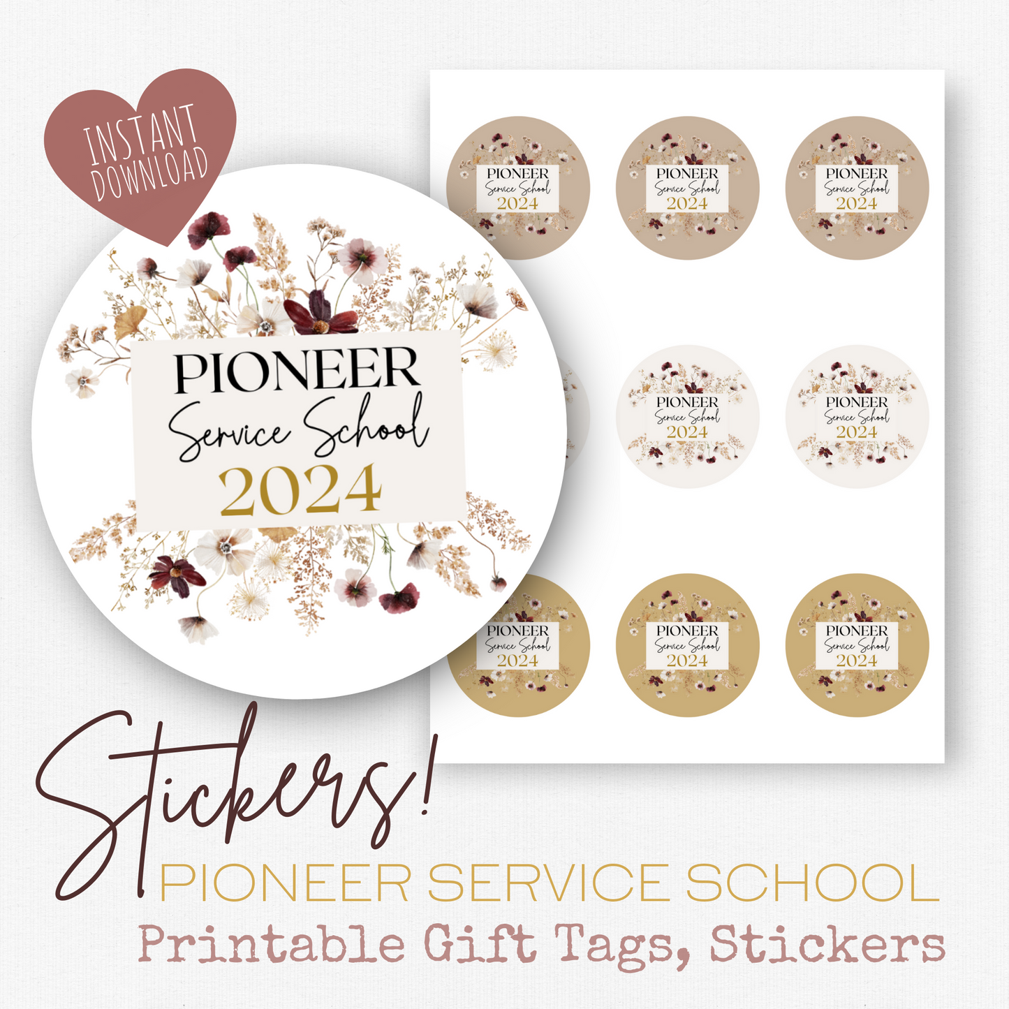 Pioneer Gift Tag, Stickers | 2024 Pioneer School | Boho Wildflowers