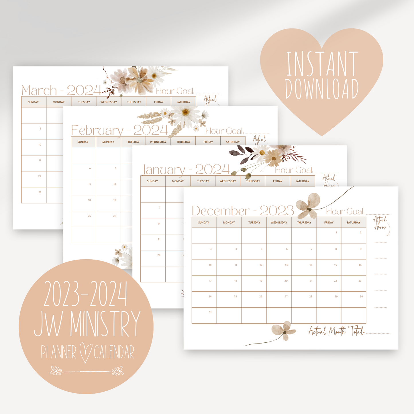 JW Calendar 2024 Service Year  | Printable Planner | JW Printable | Fall Flowers