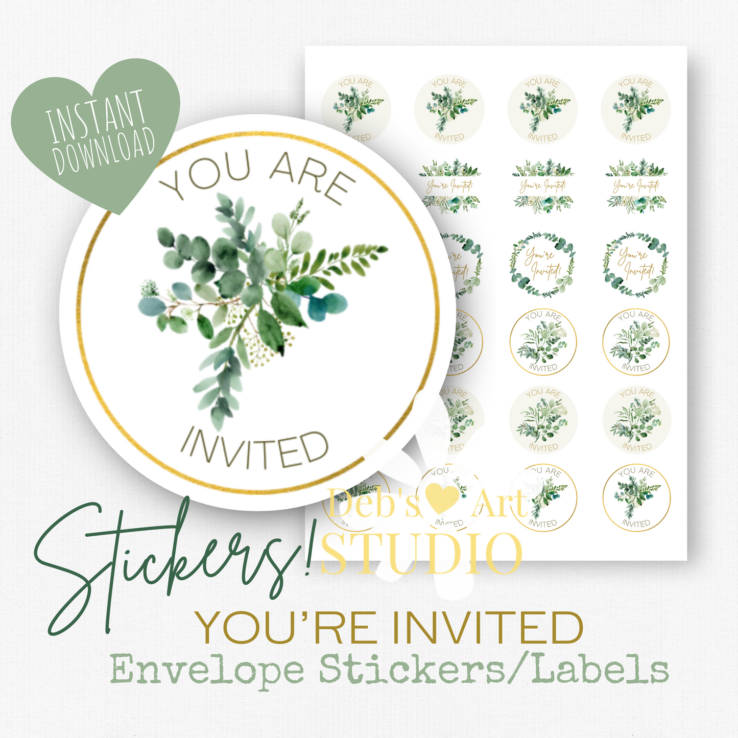 You're Invited | Envelope Stickers | Green Leaves | JW Letter Writing