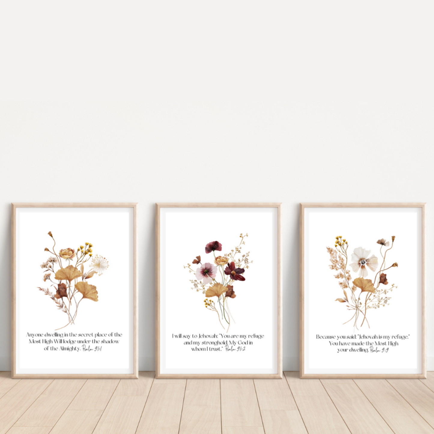 Psalm 91 Bible Verse Wall Art | Botanical Wall Art | Set of 3 Prints