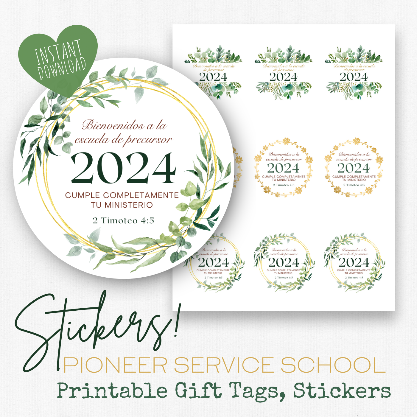 Pioneer Gift Tag, Stickers | Spanish, 2024 Pioneer School | Green Leaves